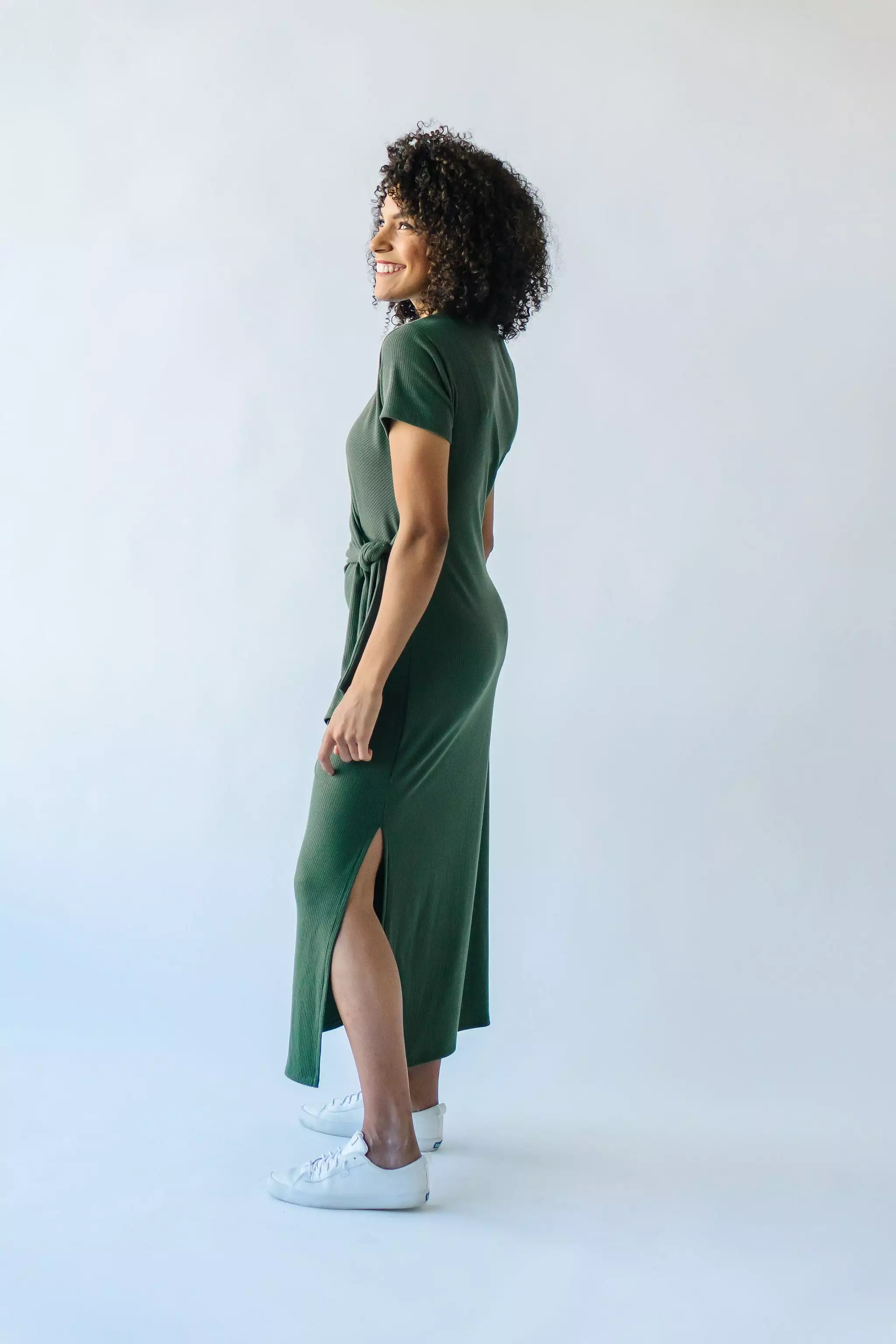 The Cortina Tie Detail Midi Dress in Olive