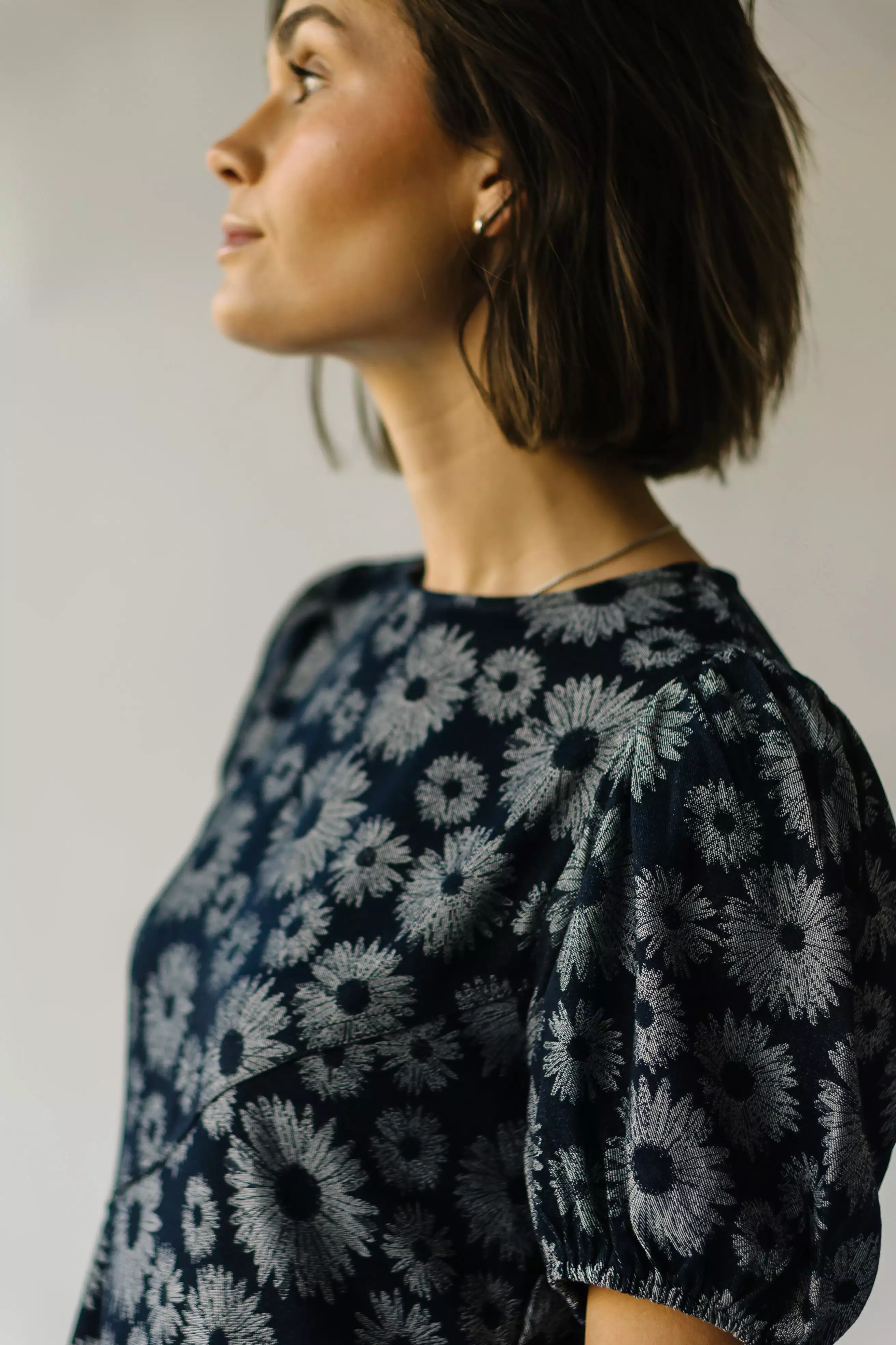 The Cressida Sunflower Woven Midi Dress in Navy