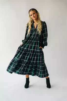 The Daylon Plaid Midi Dress in Emerald + White