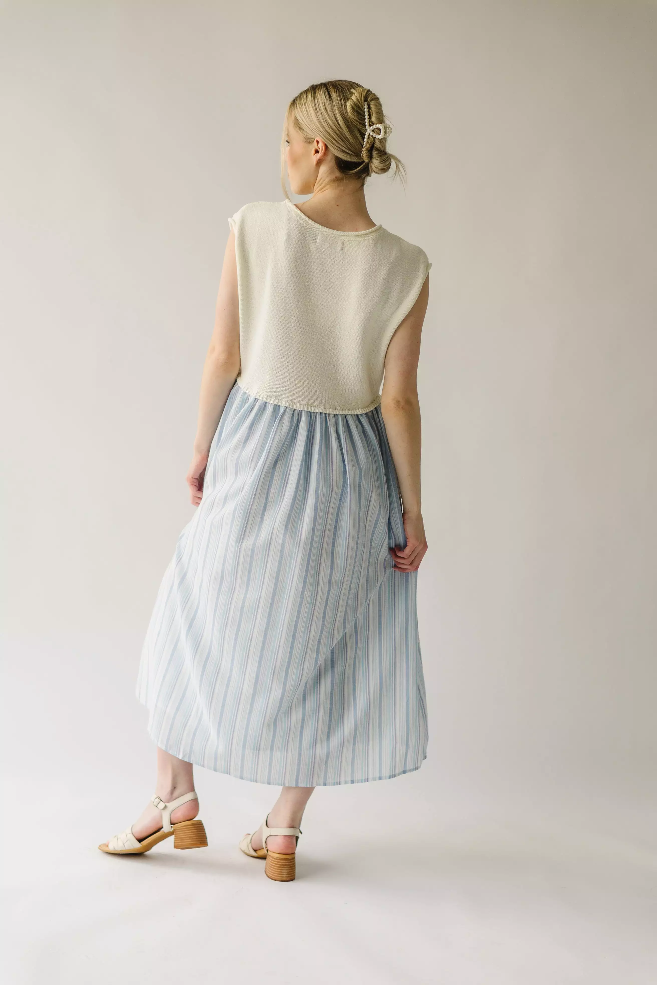 The Friedman Contrast Midi Dress in Blue Stripe