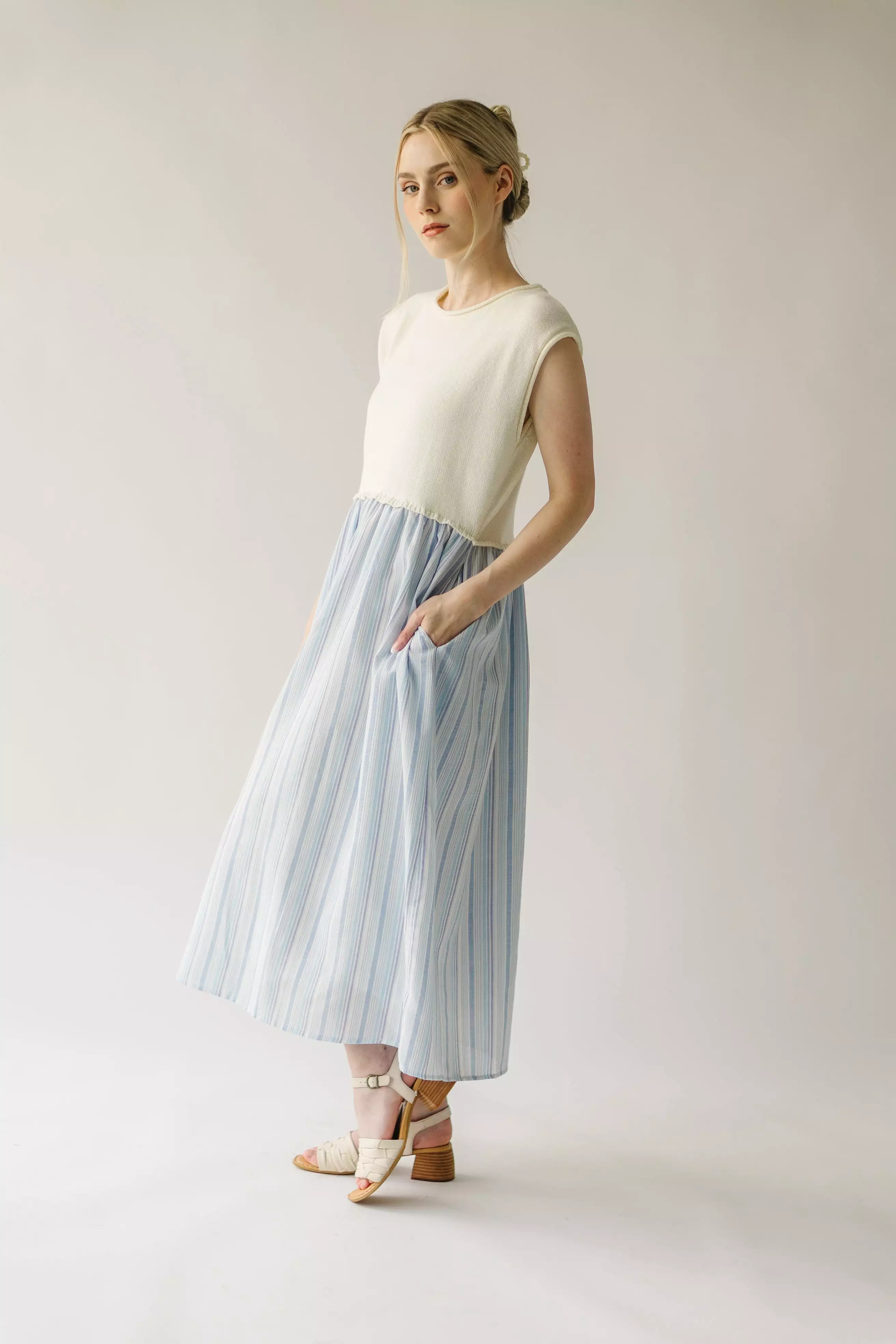 The Friedman Contrast Midi Dress in Blue Stripe