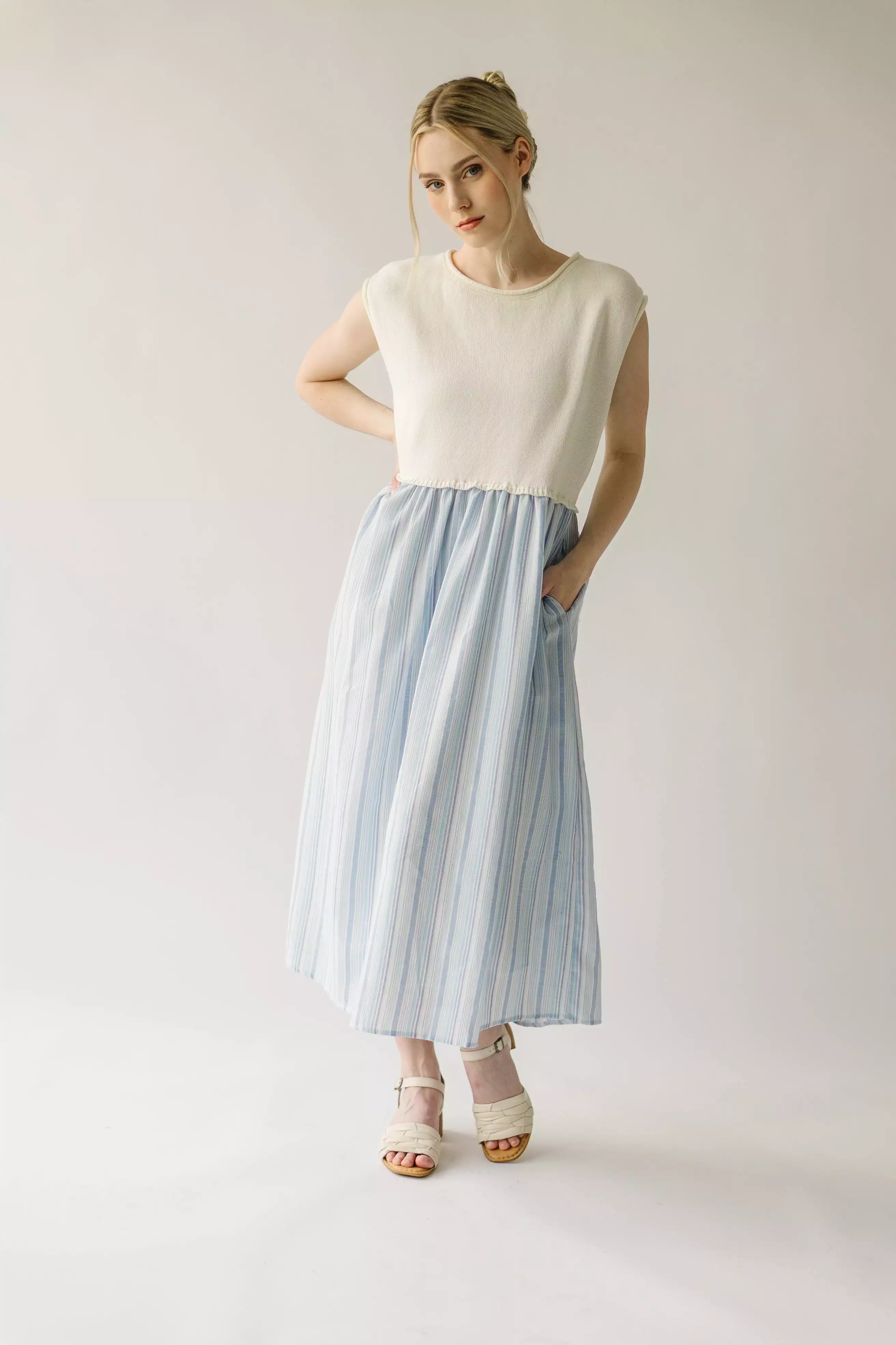 The Friedman Contrast Midi Dress in Blue Stripe