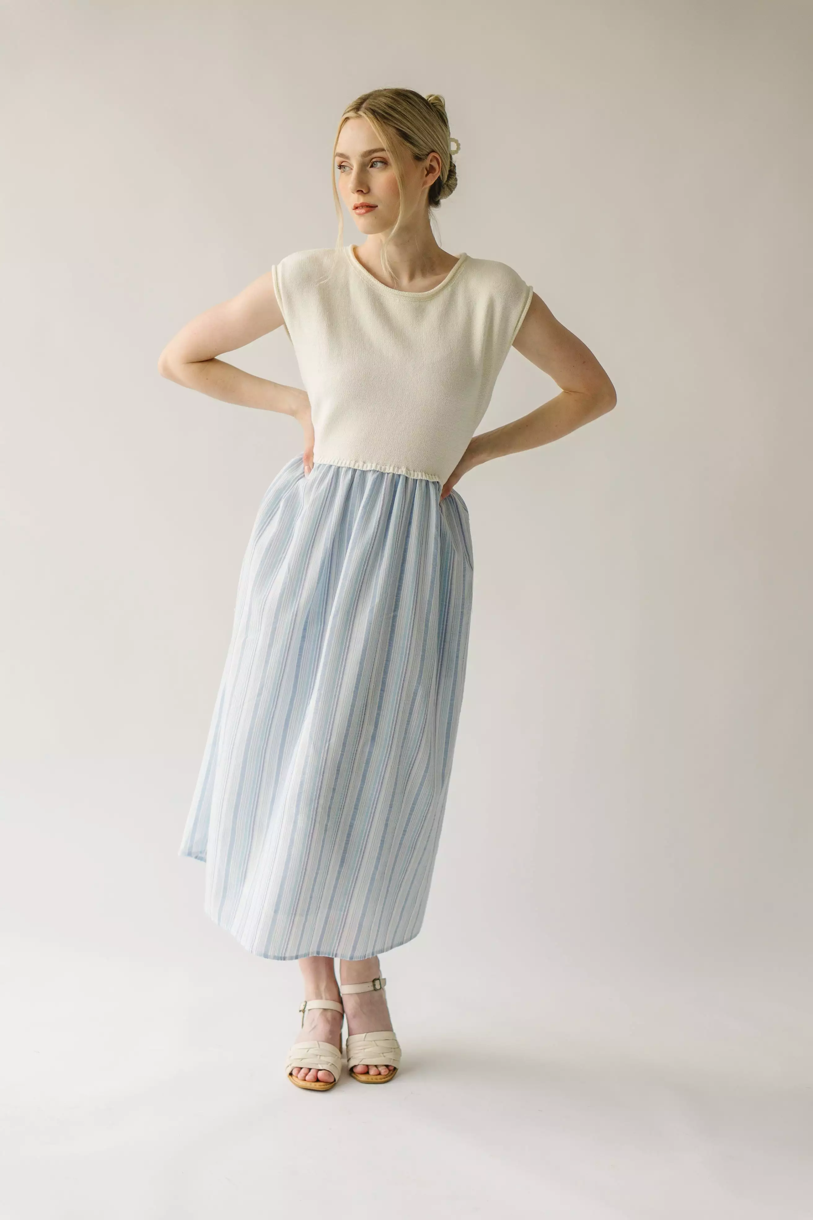 The Friedman Contrast Midi Dress in Blue Stripe