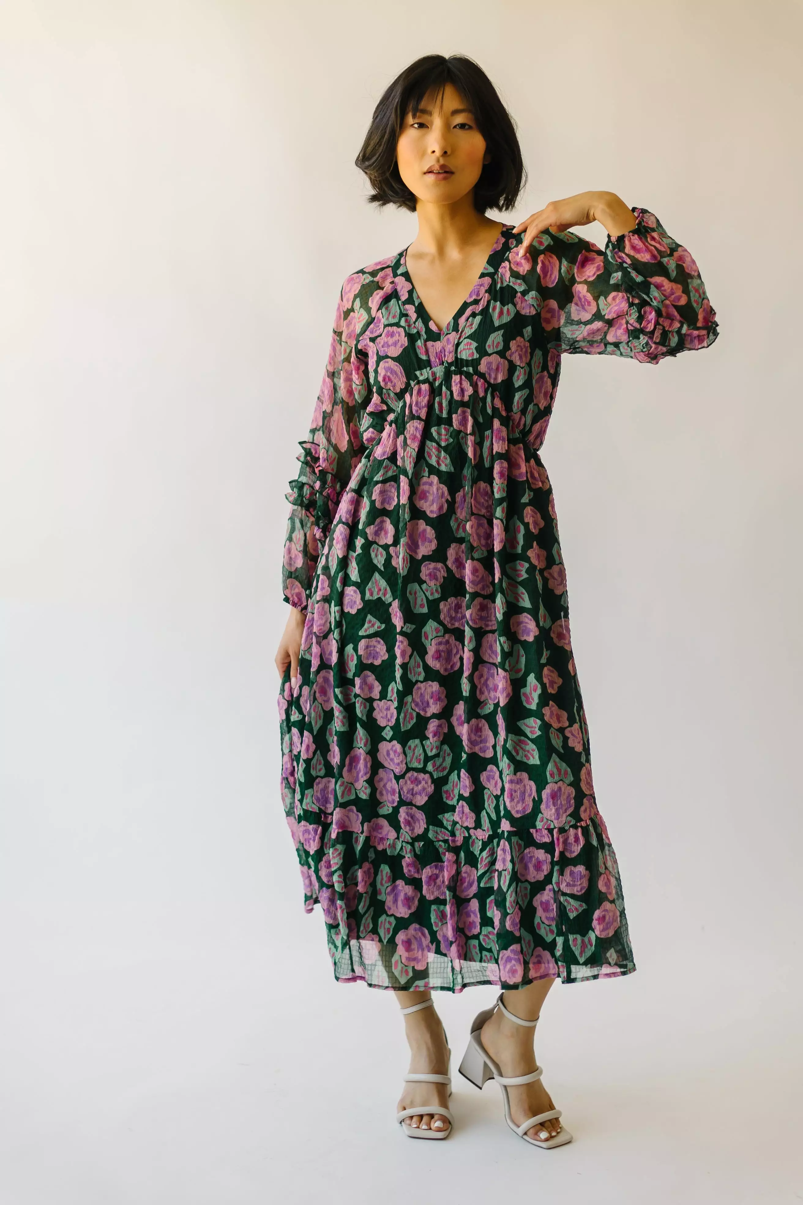 The Gladstone Floral Midi Dress in Green Multi