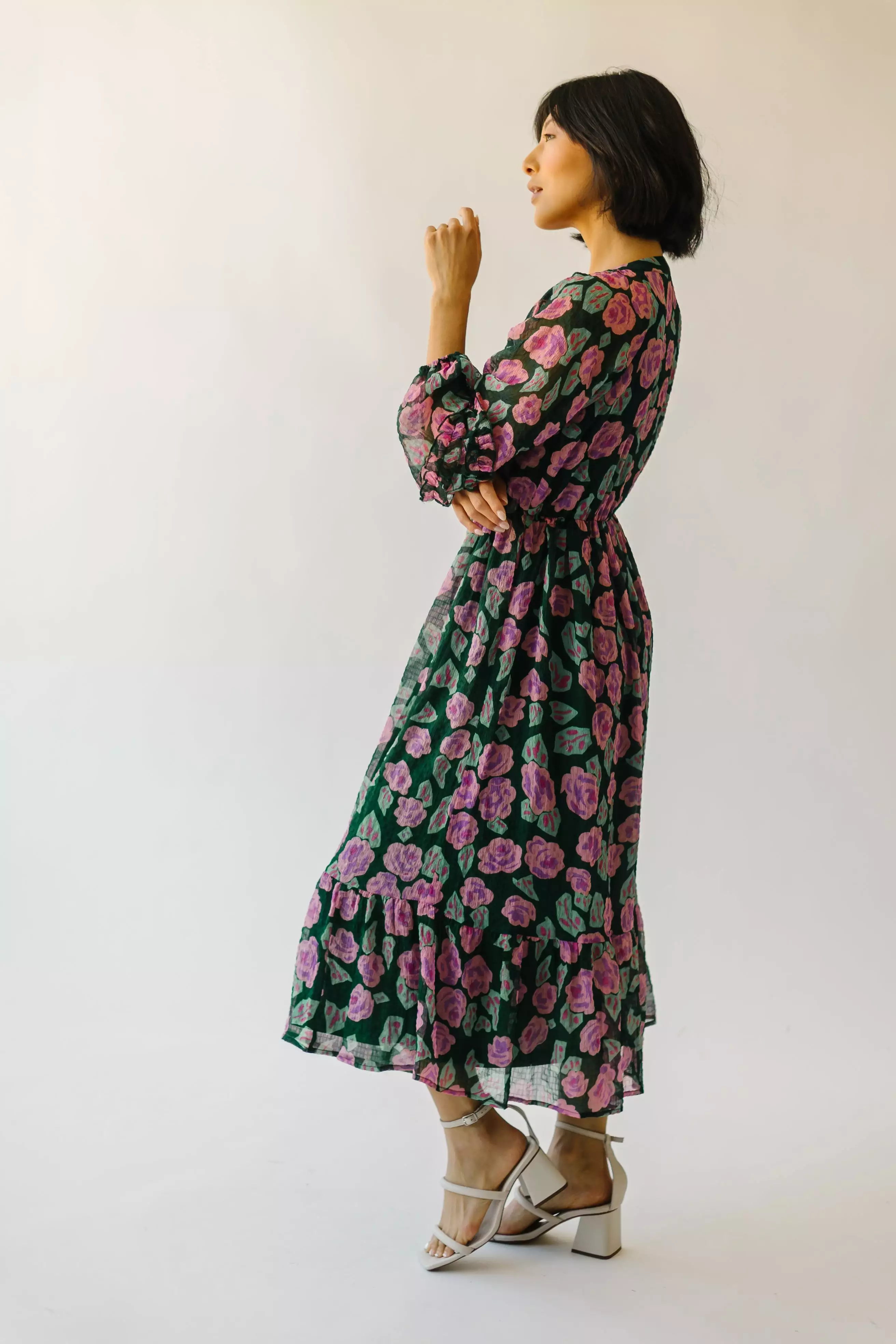 The Gladstone Floral Midi Dress in Green Multi