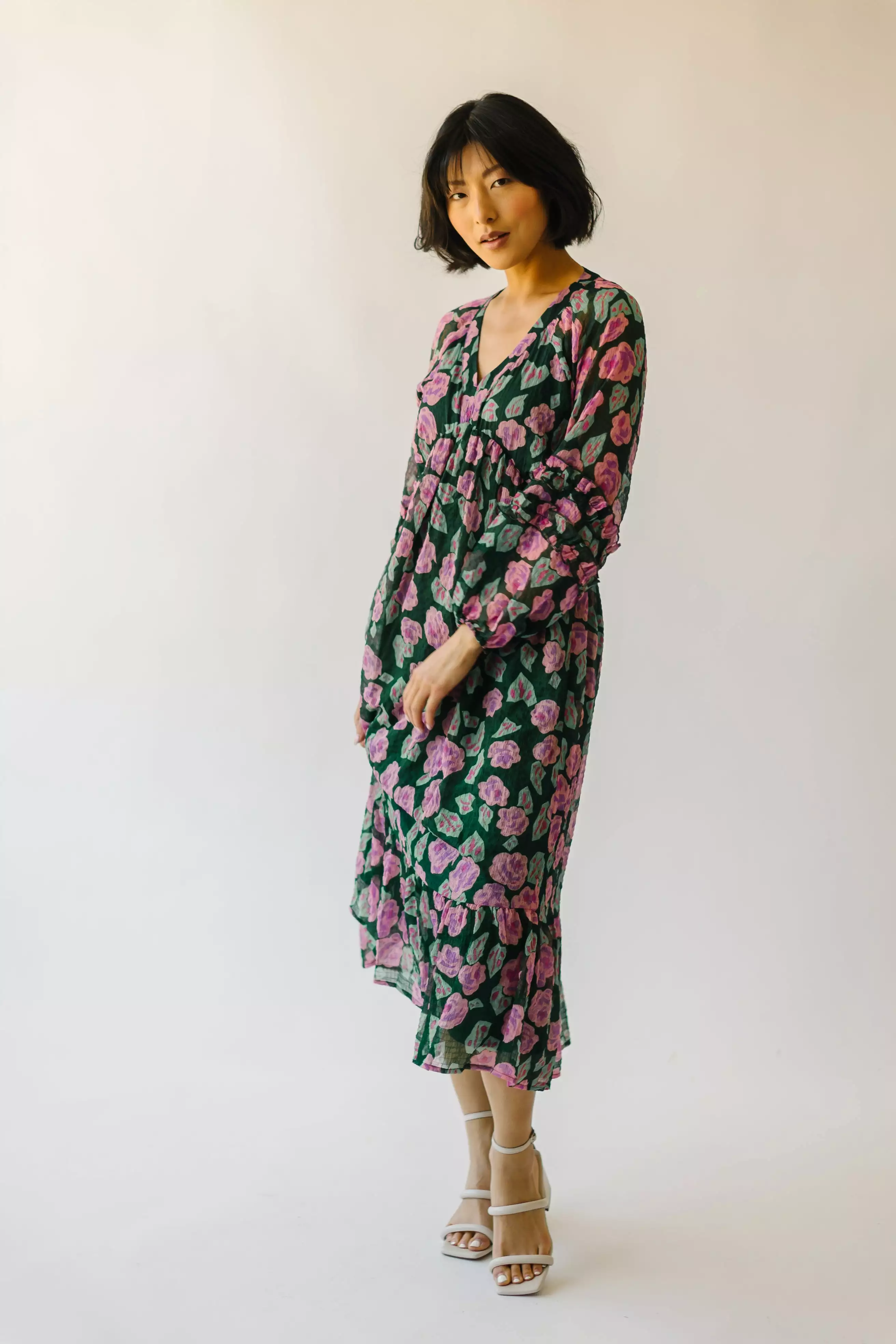 The Gladstone Floral Midi Dress in Green Multi