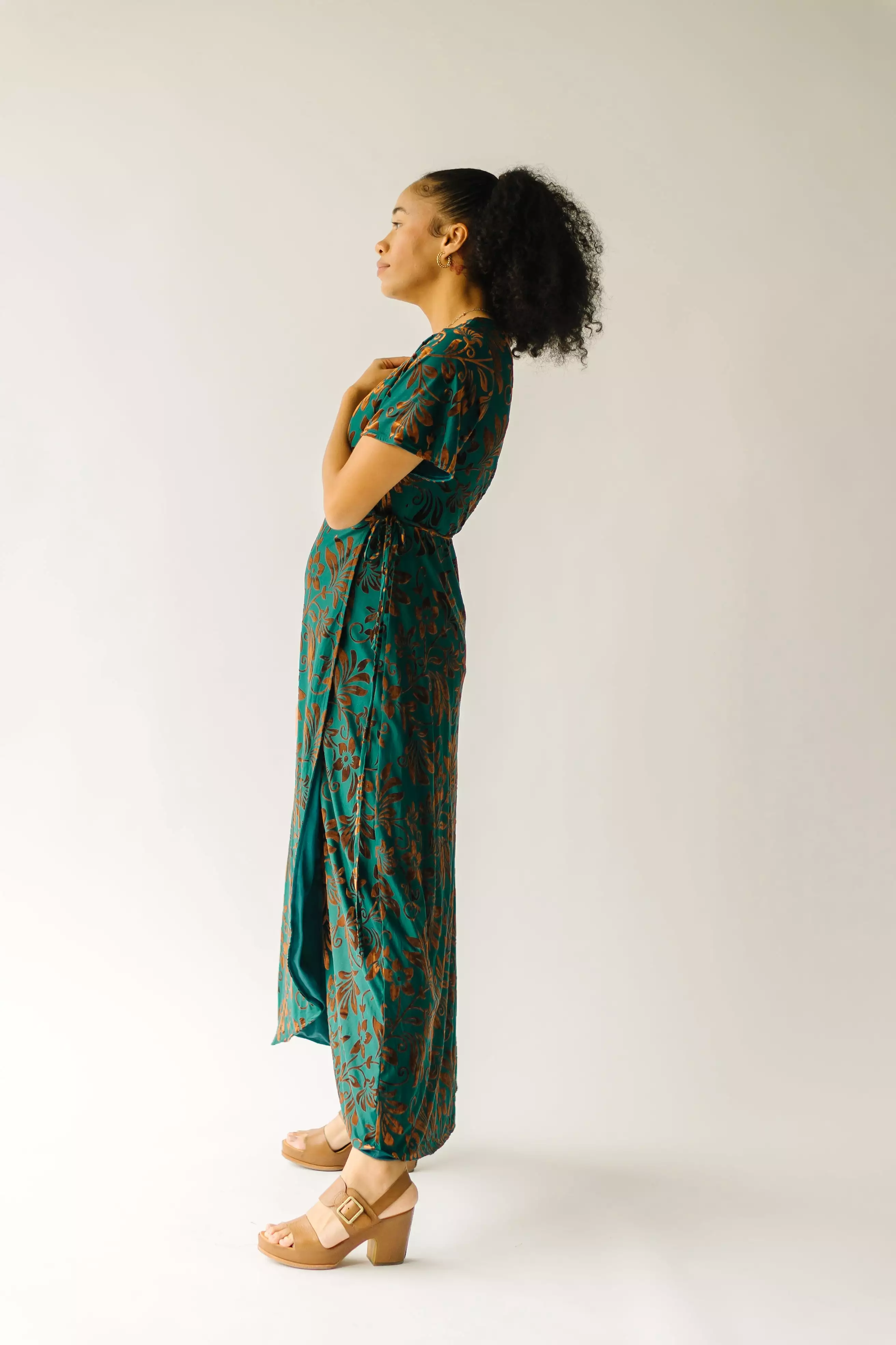 The Gorman Burn Out Velvet Midi Dress in Green Multi