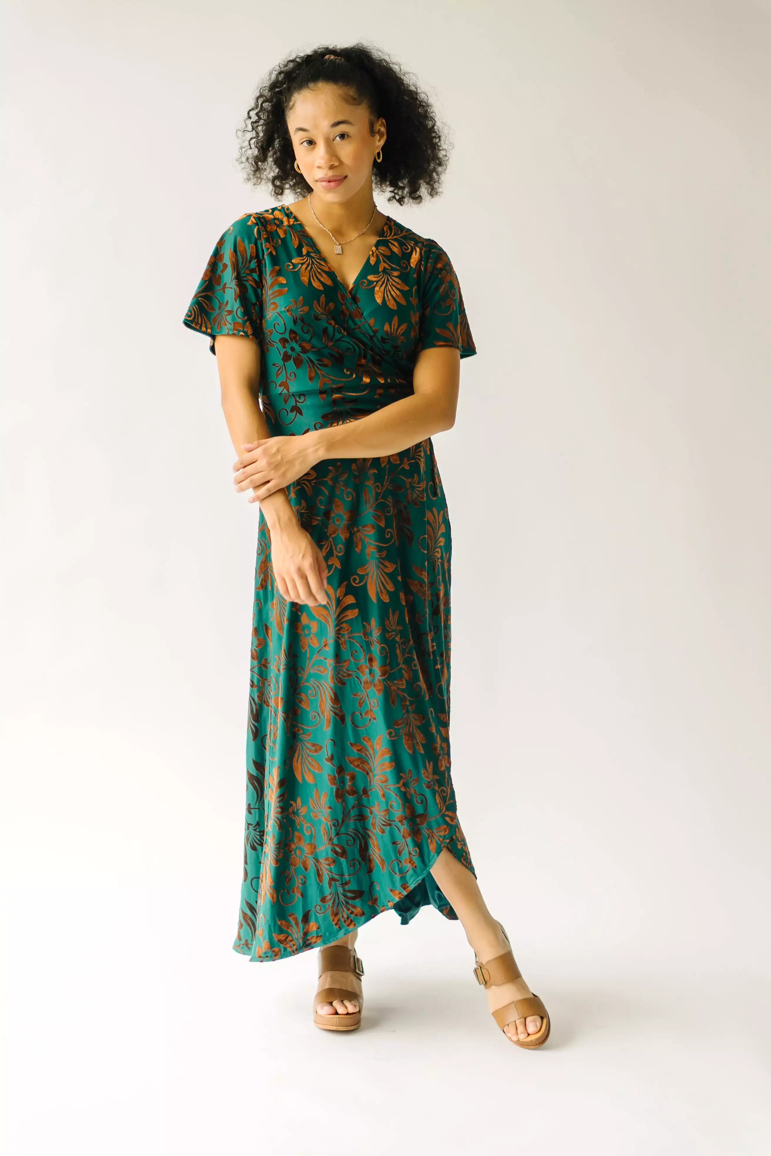 The Gorman Burn Out Velvet Midi Dress in Green Multi