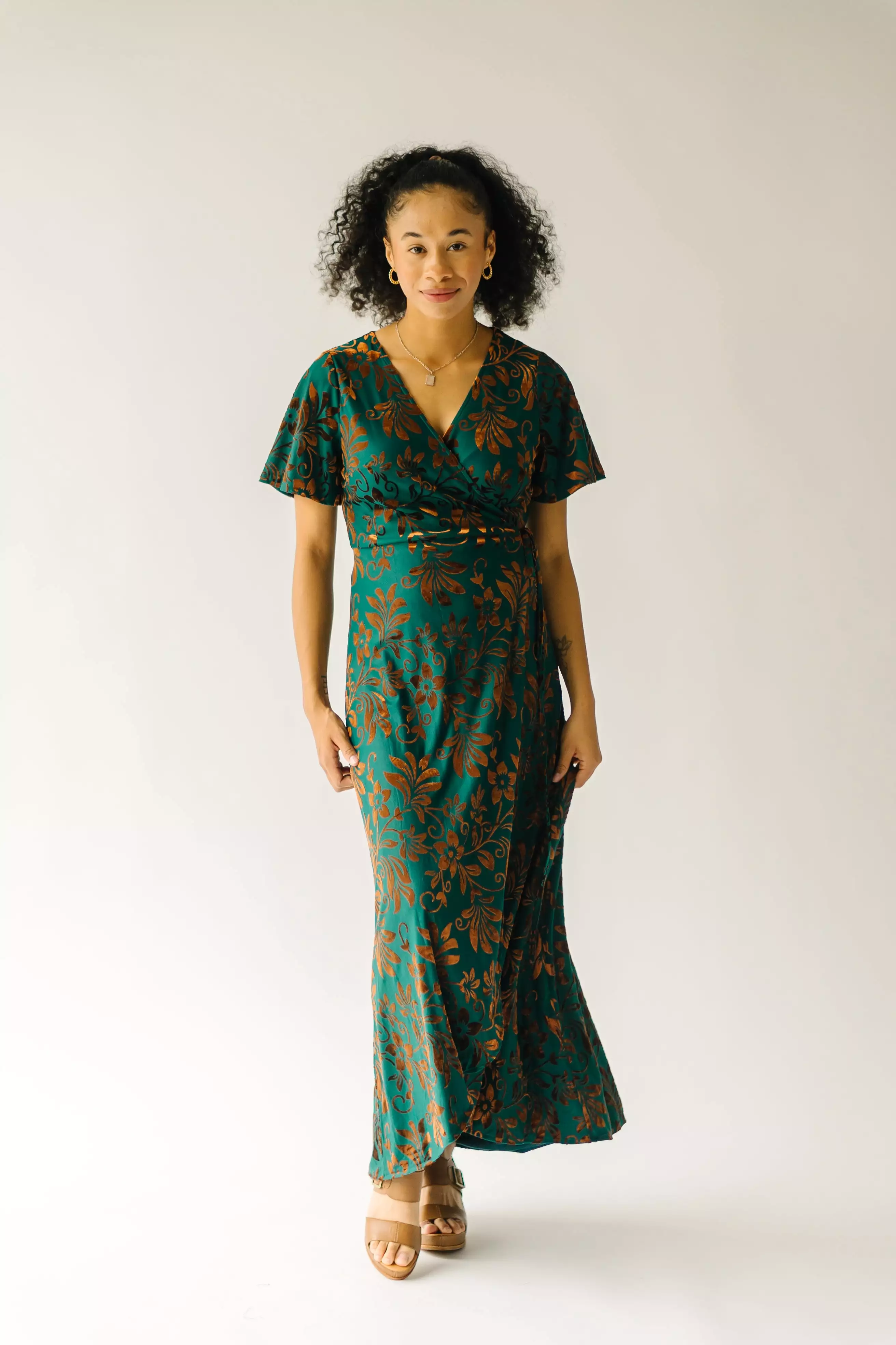 The Gorman Burn Out Velvet Midi Dress in Green Multi