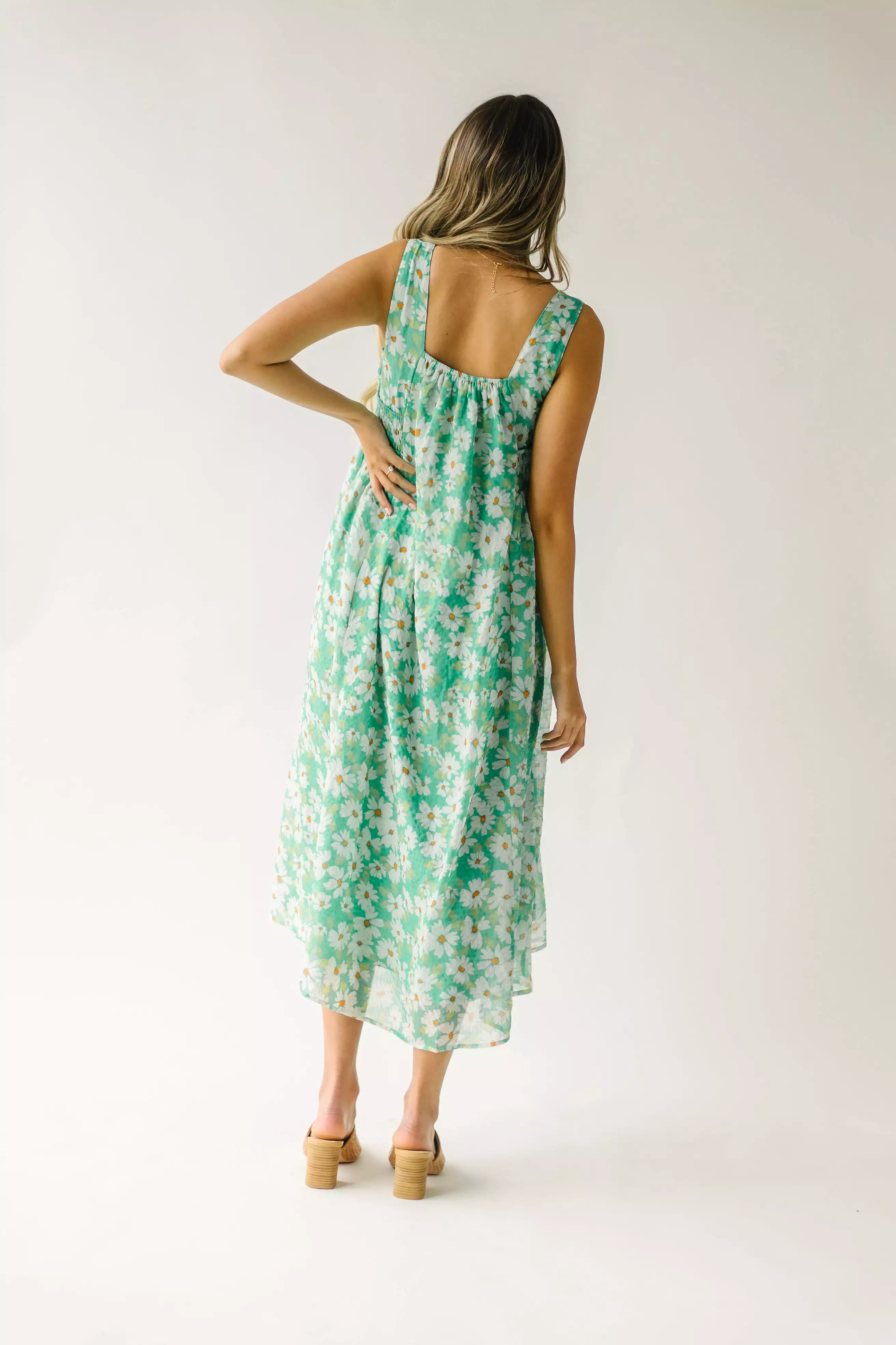 The Hattie Smocked Floral Midi Dress in Green