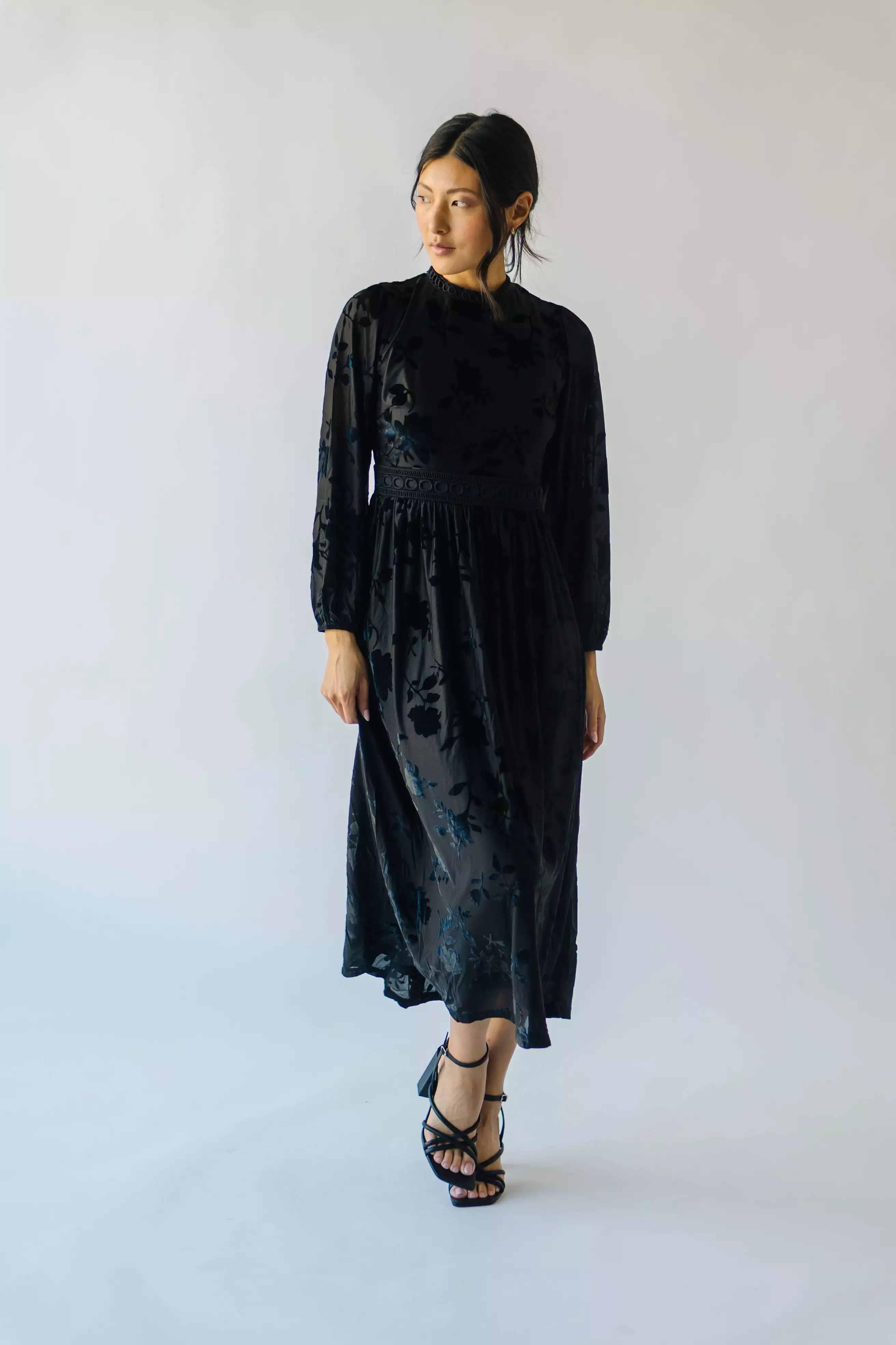 The Hurst Burnout Velvet Midi Dress in Black