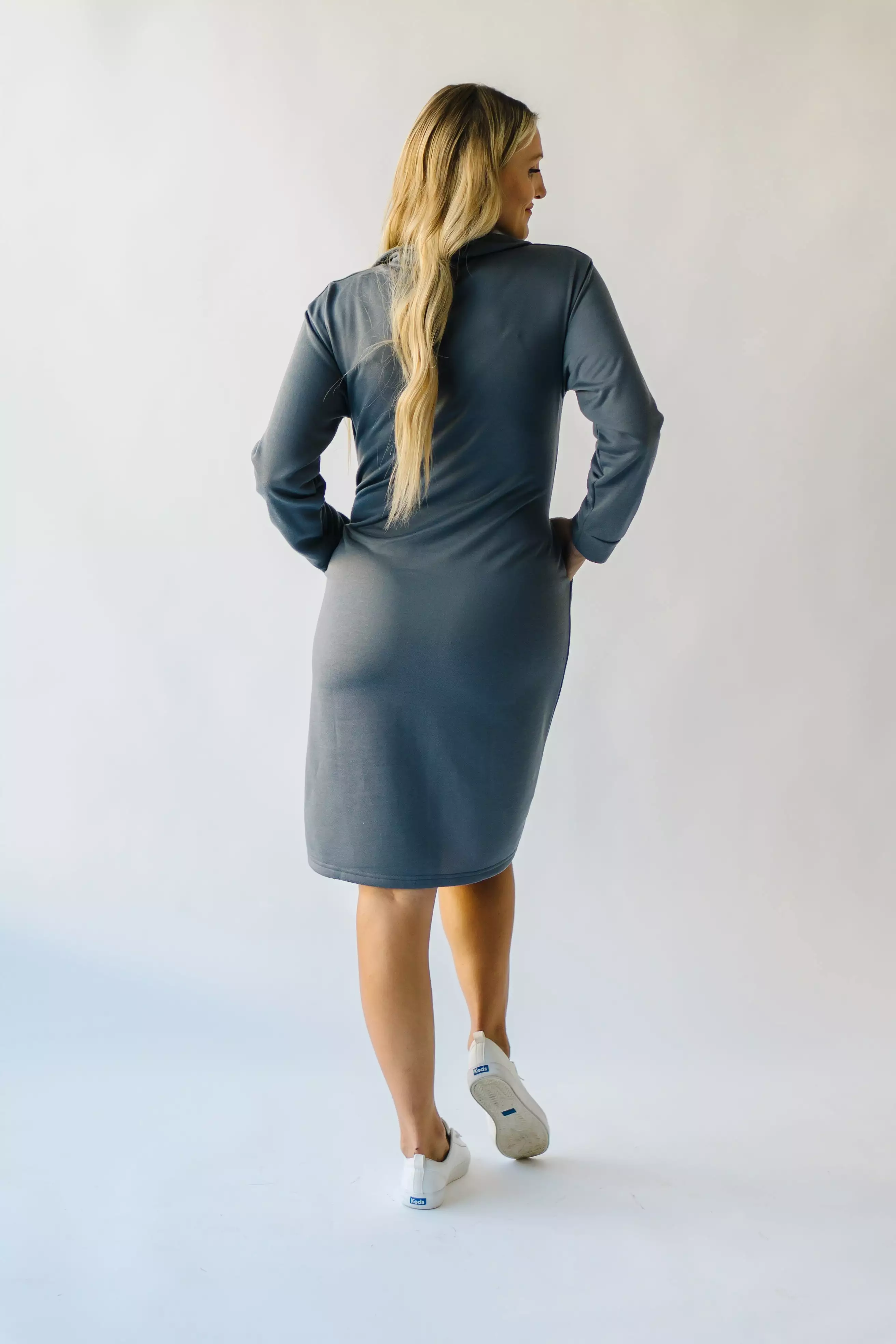 The Iona Half Zip Mock Neck Midi Dress in Charcoal