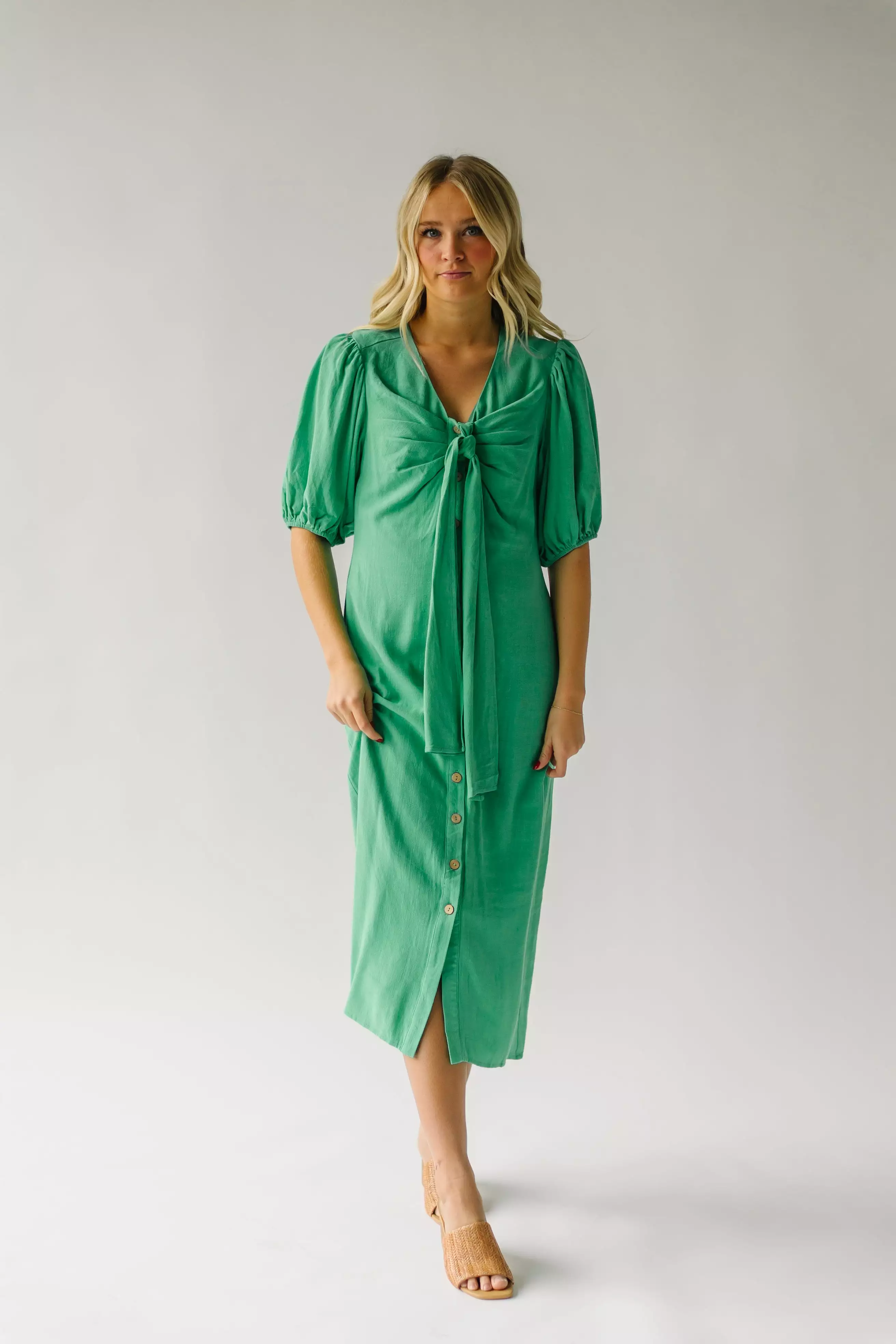 The Lizton Knotted Detail Midi Dress in Kelly Green