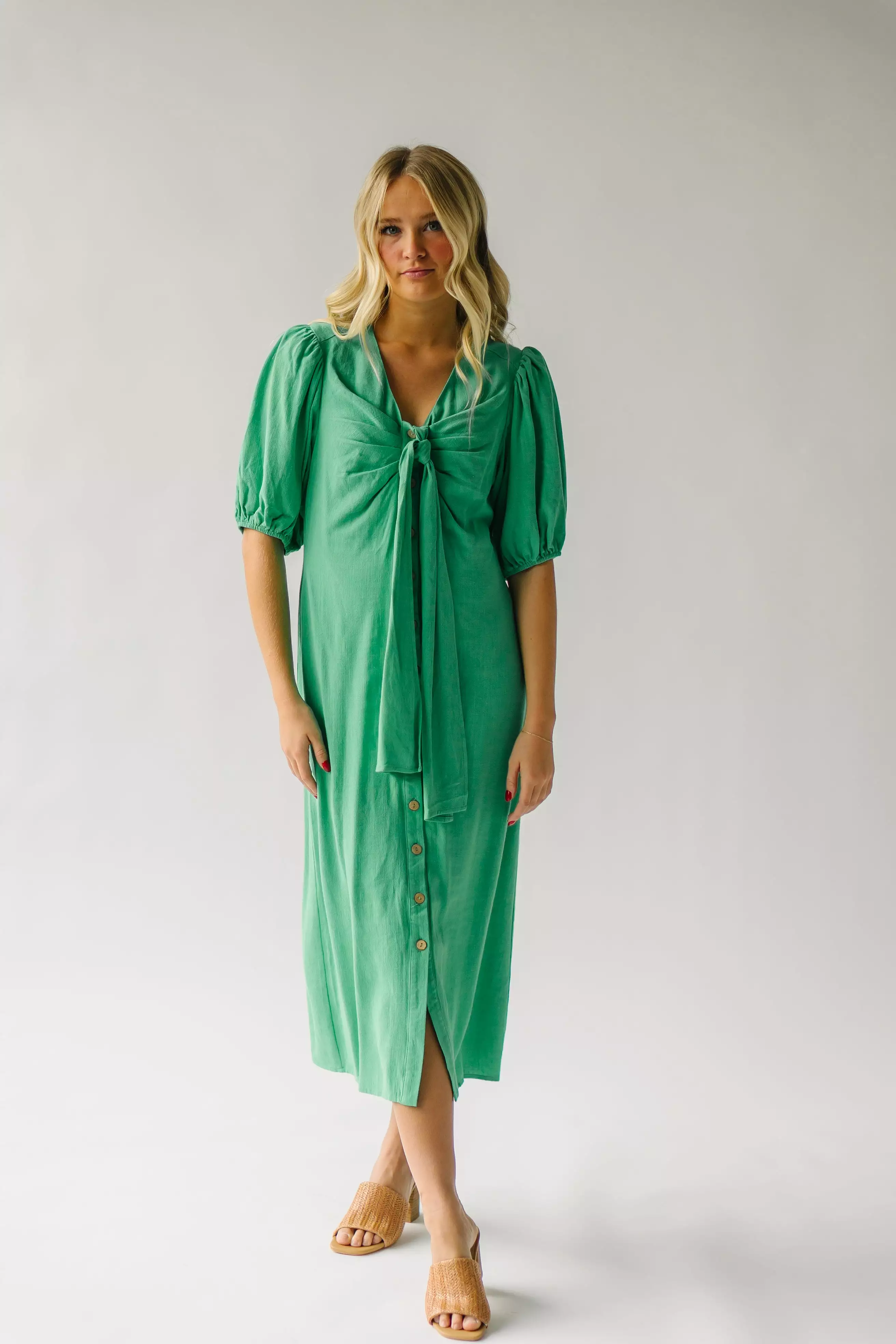 The Lizton Knotted Detail Midi Dress in Kelly Green