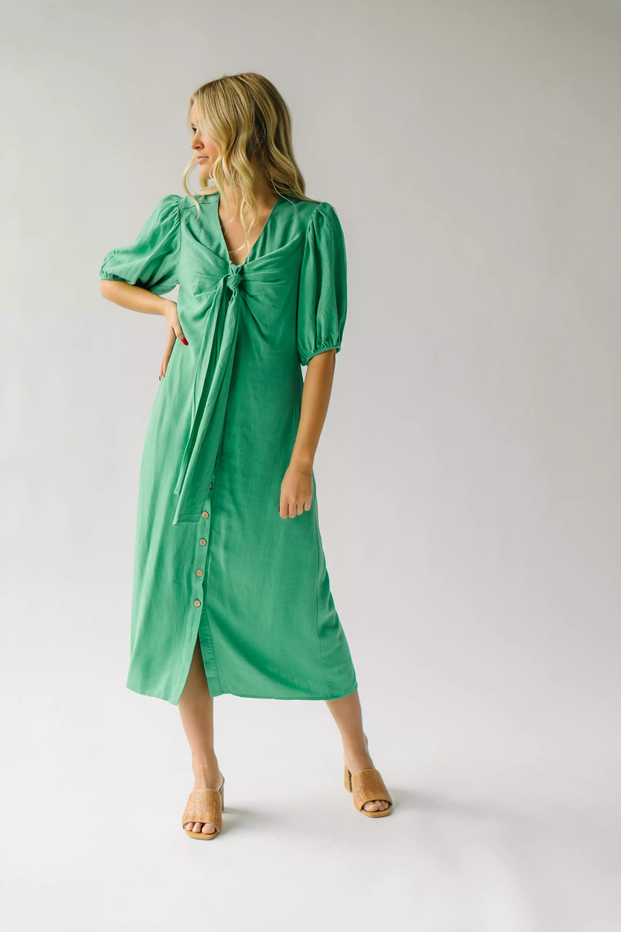 The Lizton Knotted Detail Midi Dress in Kelly Green