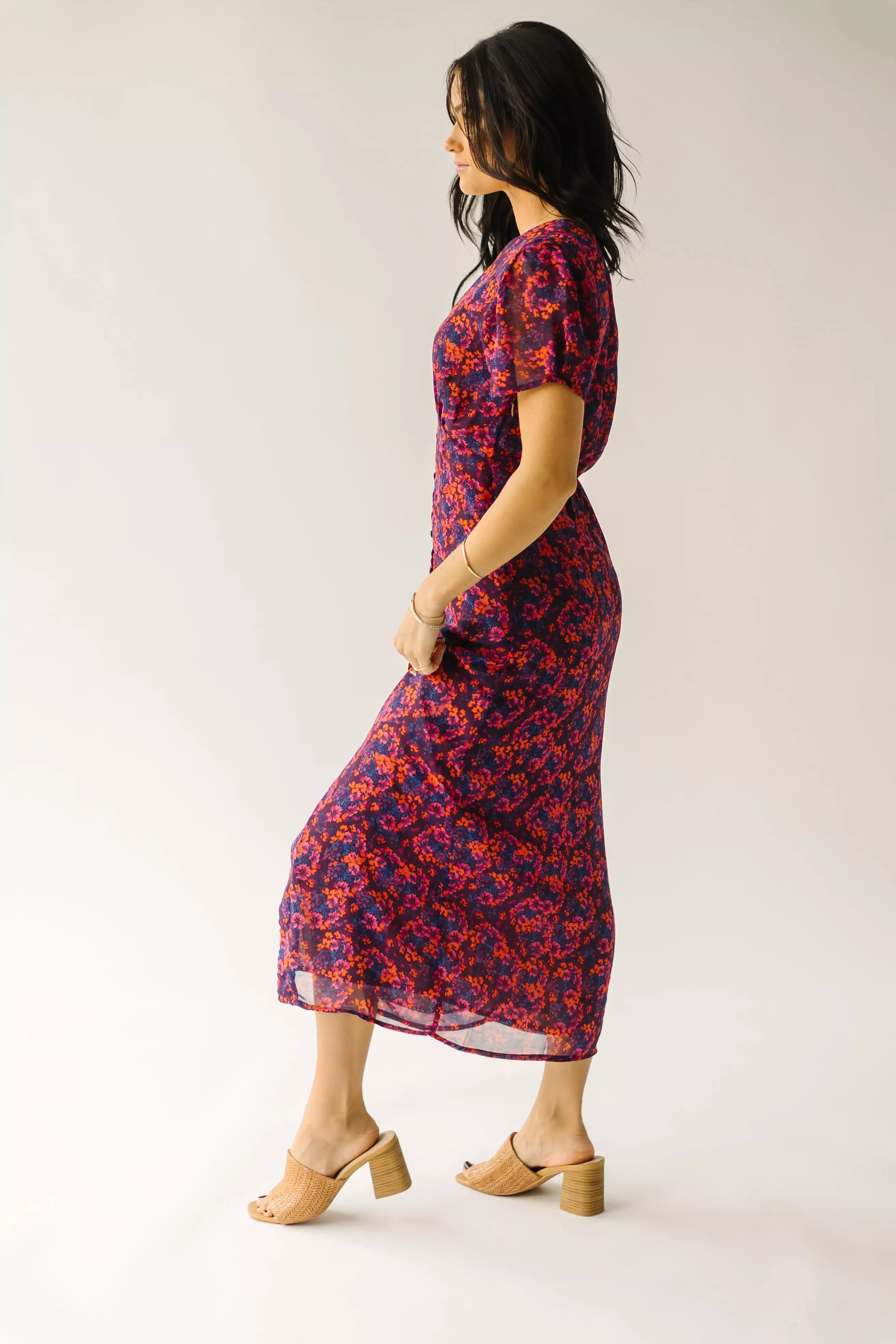 The Lorton Button-Down Midi Dress in Plum Multi