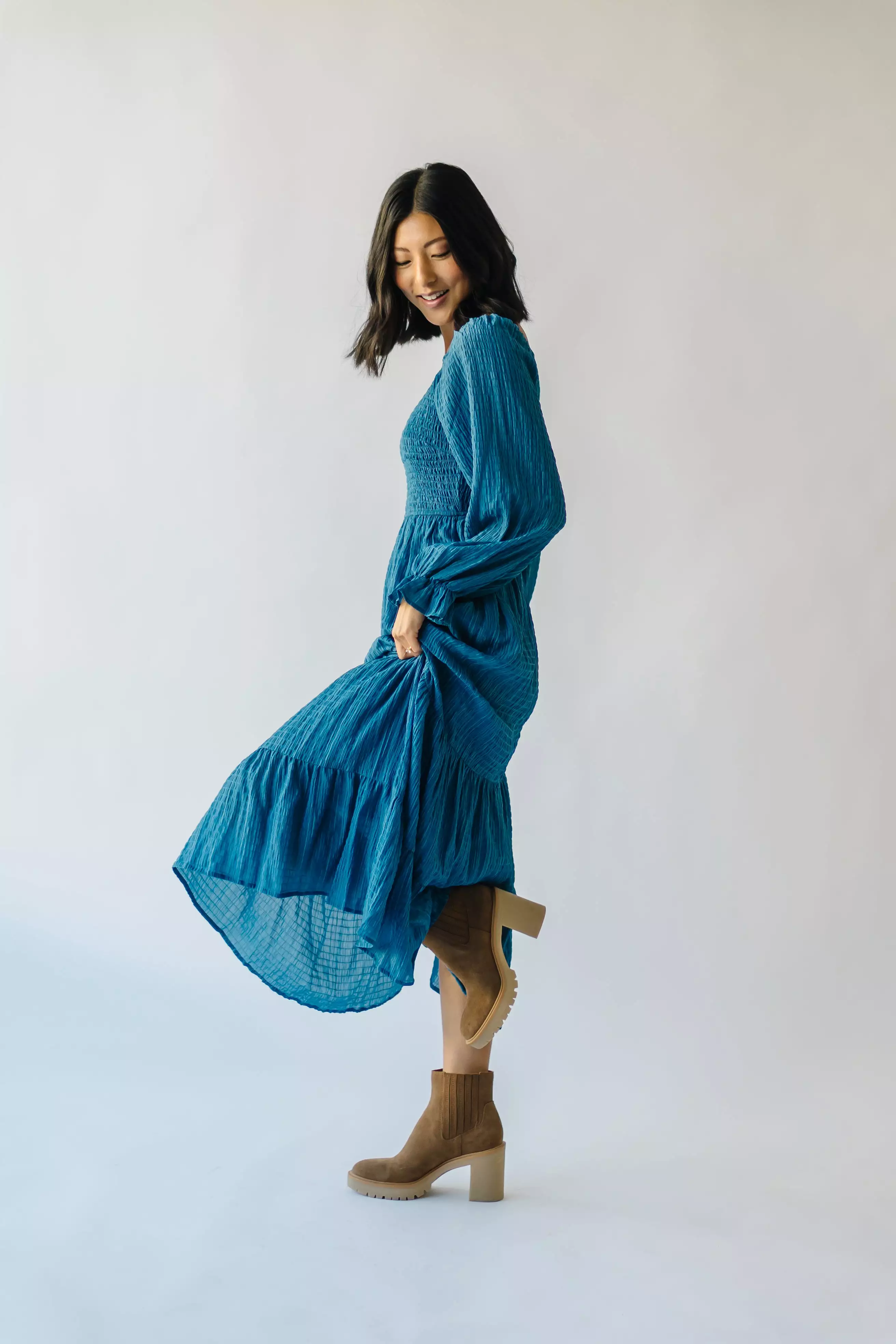 The Macedonia Tiered Midi Dress in Blue