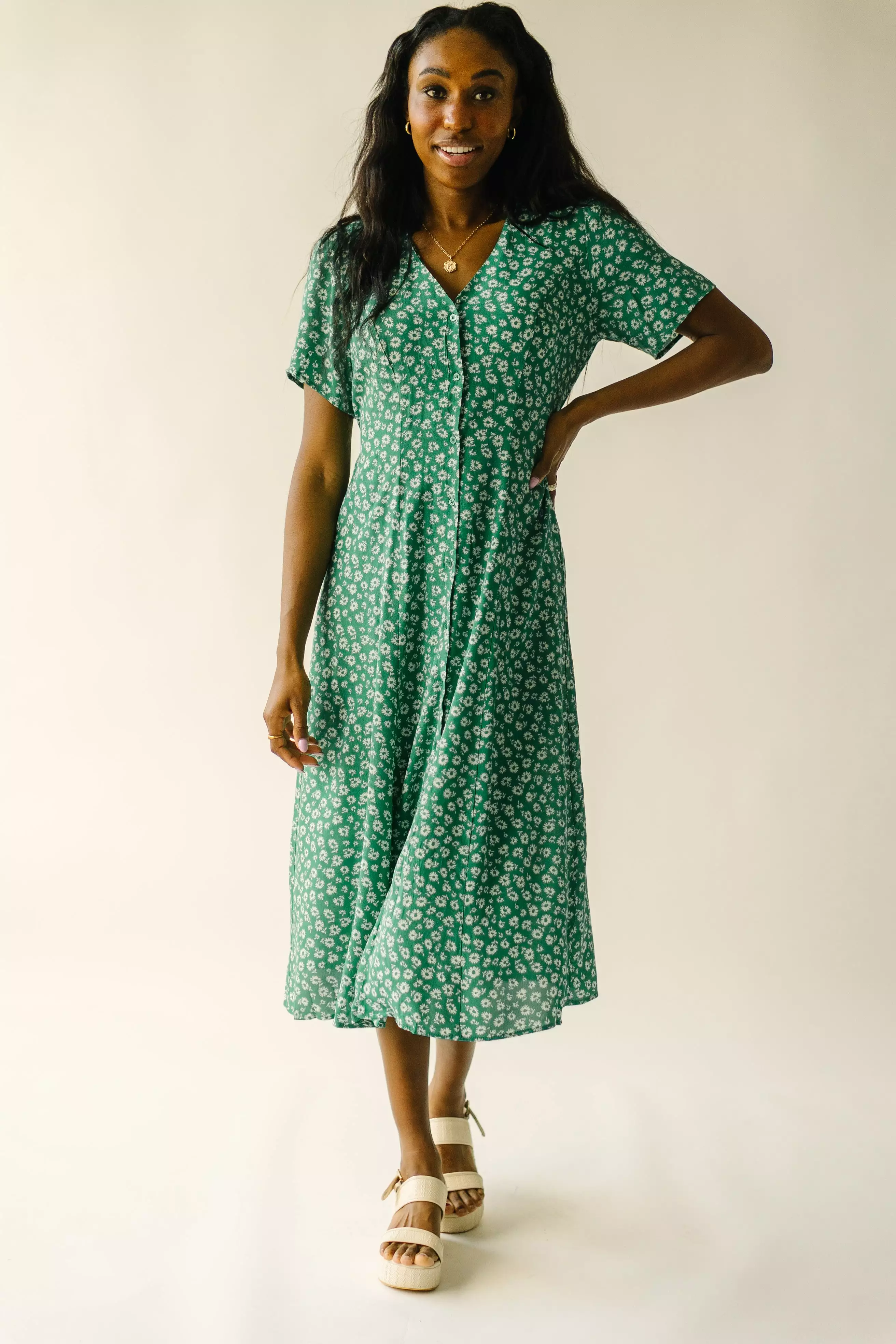 The Marini Floral Midi Dress in Green