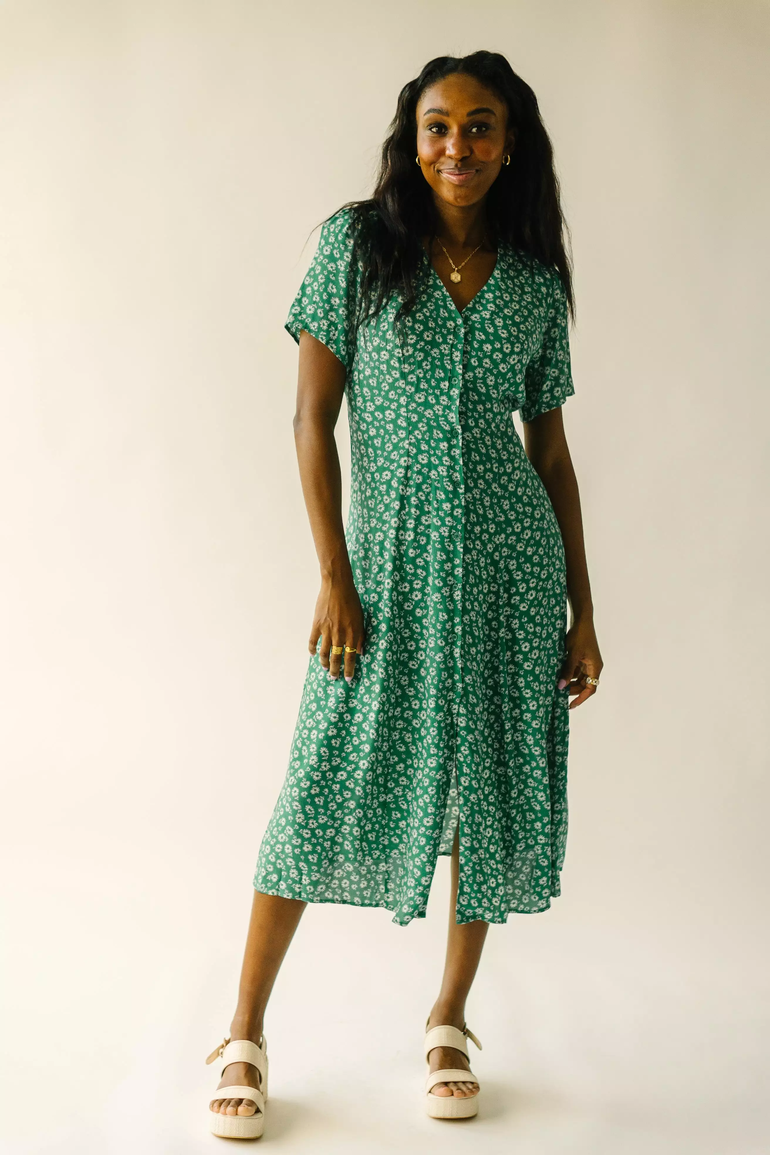 The Marini Floral Midi Dress in Green