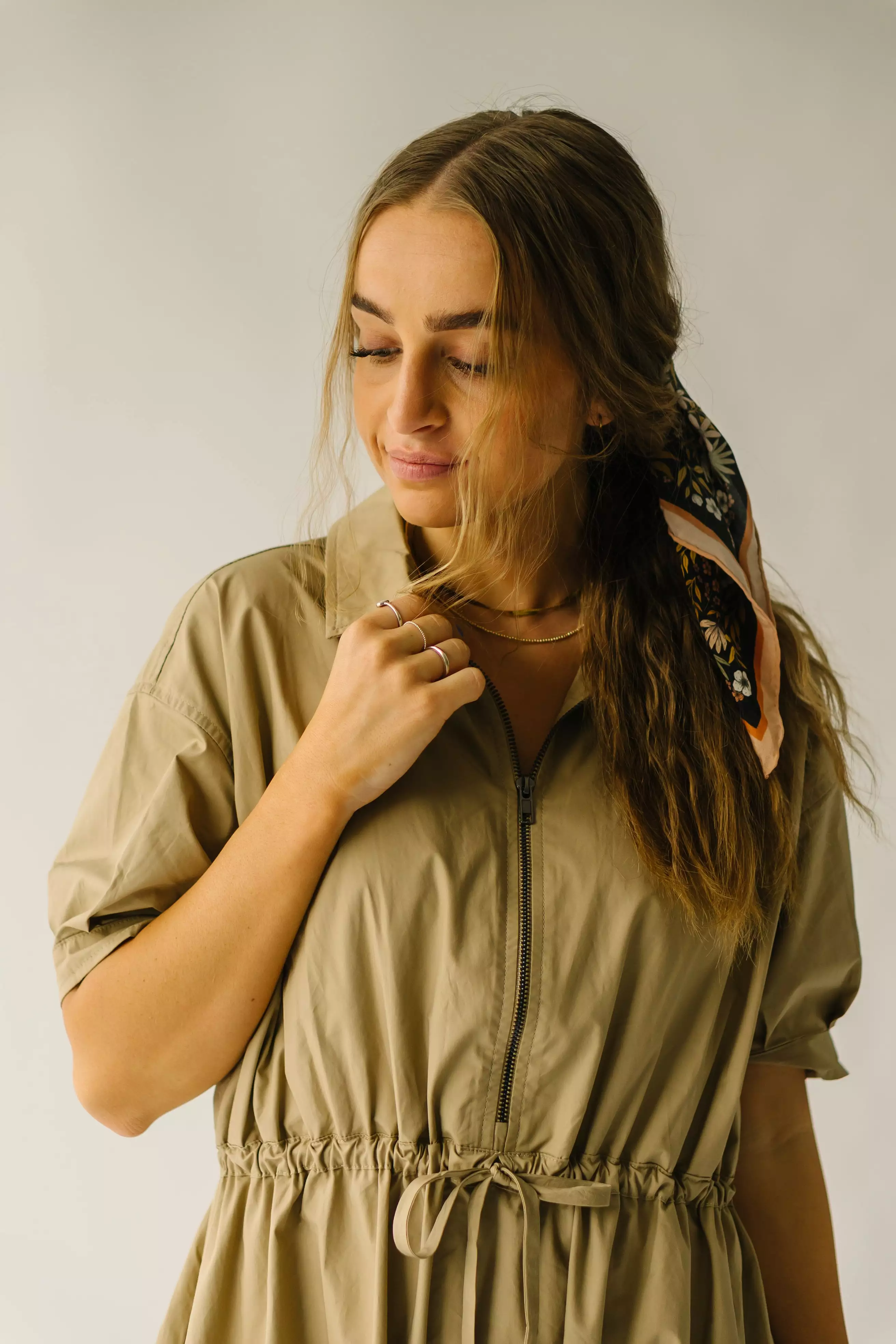 The Minden Cinch Detail Midi Dress in Khaki