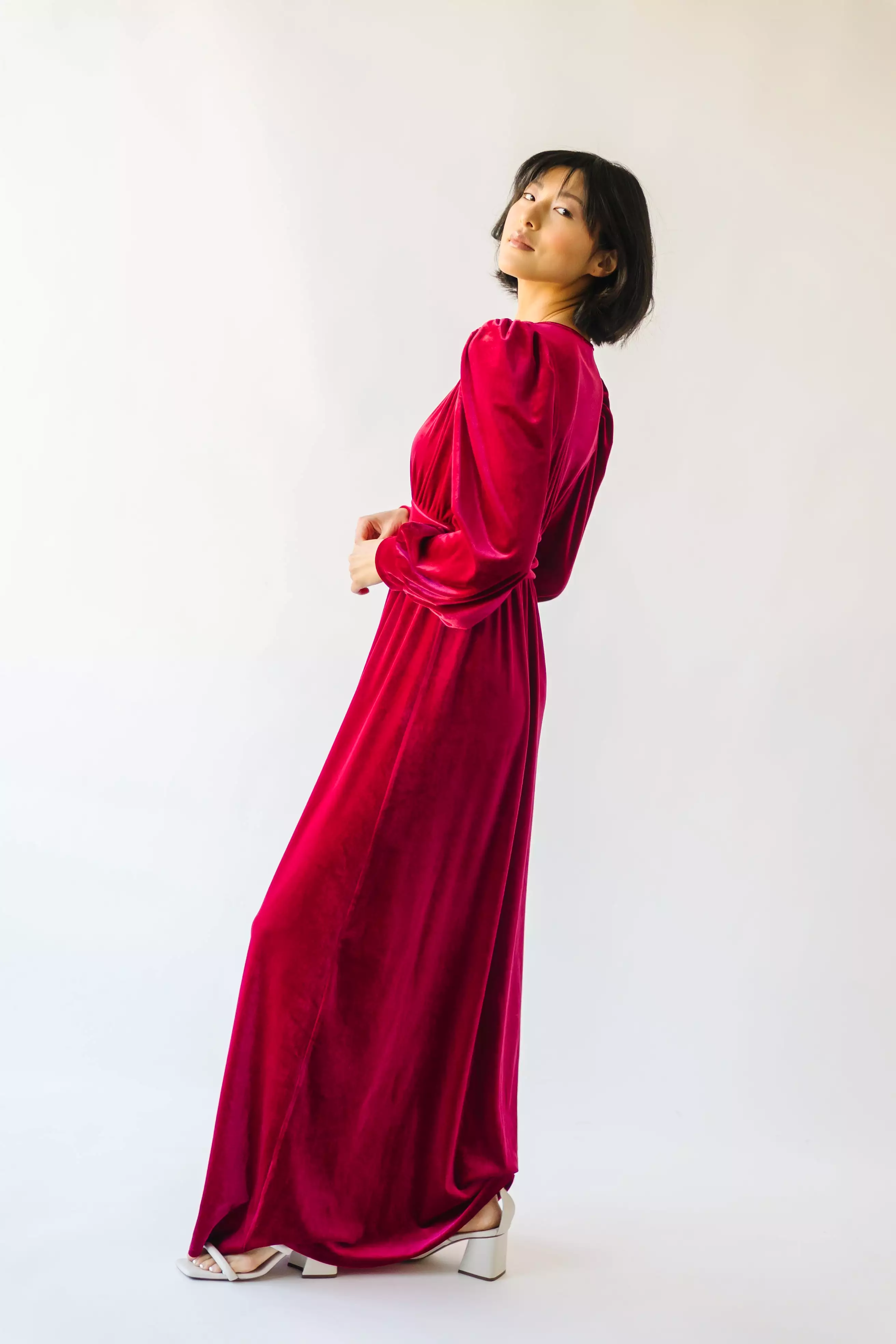 The Morin Velvet Maxi Dress in Red