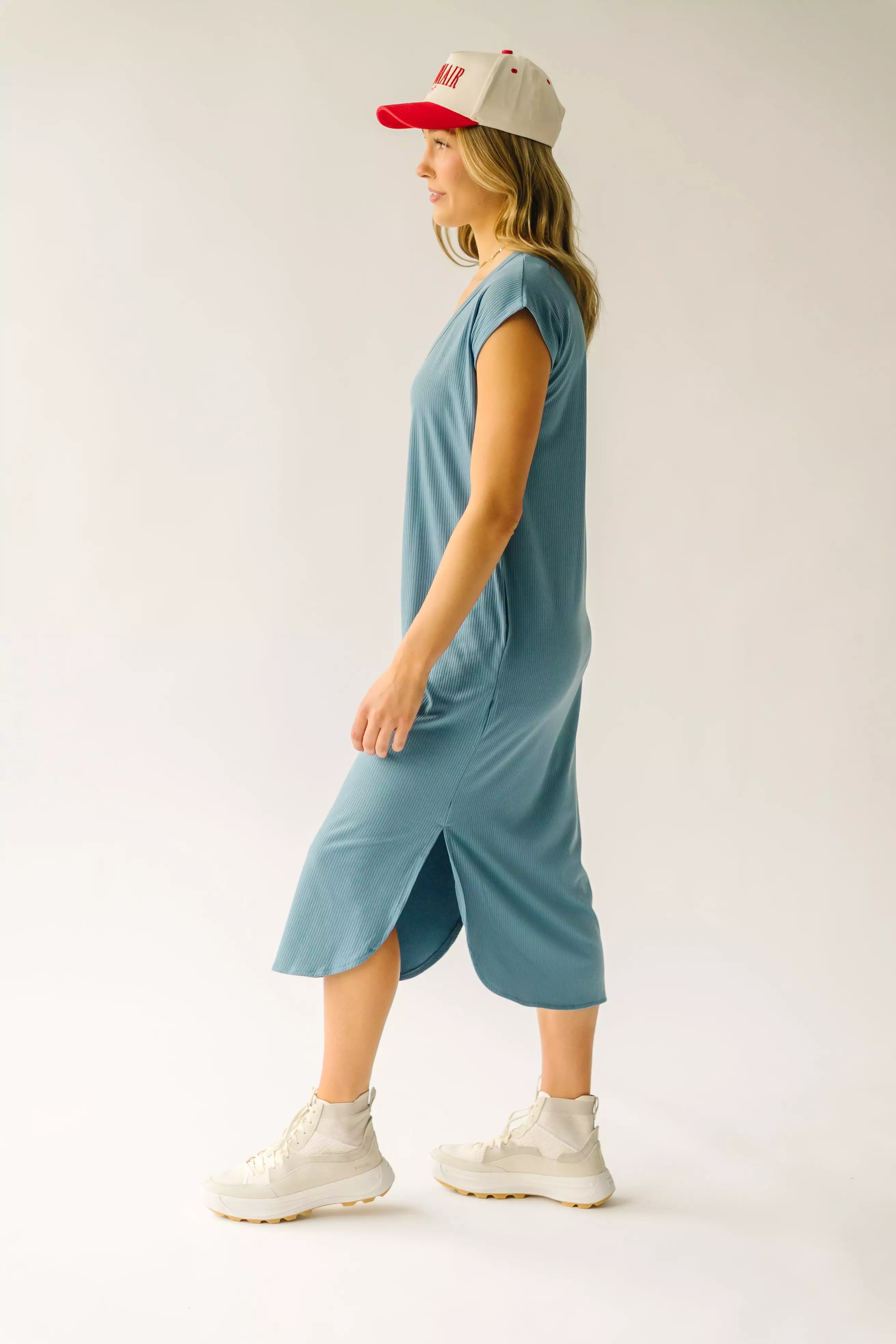 The Motler Scoop Neck Midi Dress in Denim