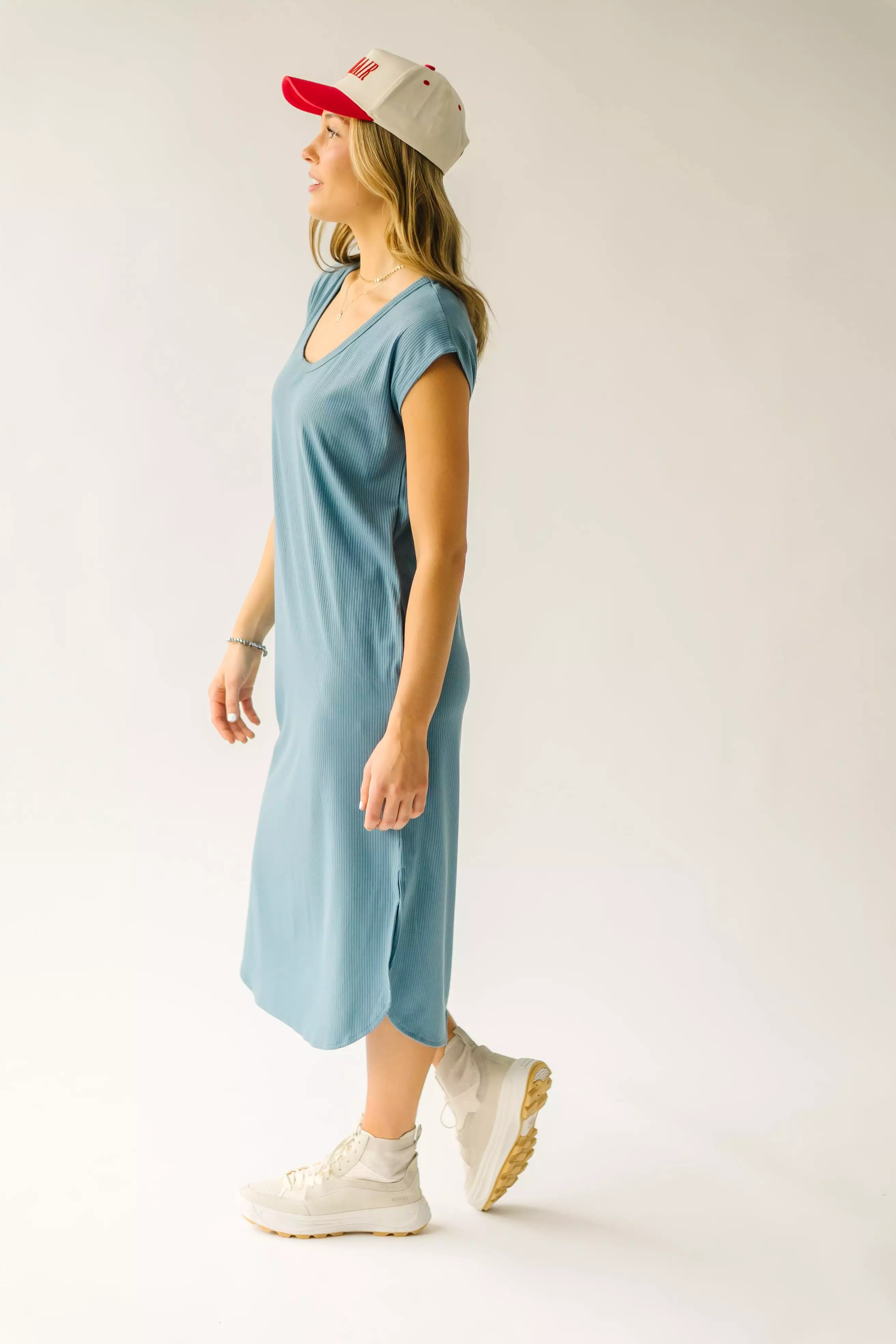 The Motler Scoop Neck Midi Dress in Denim