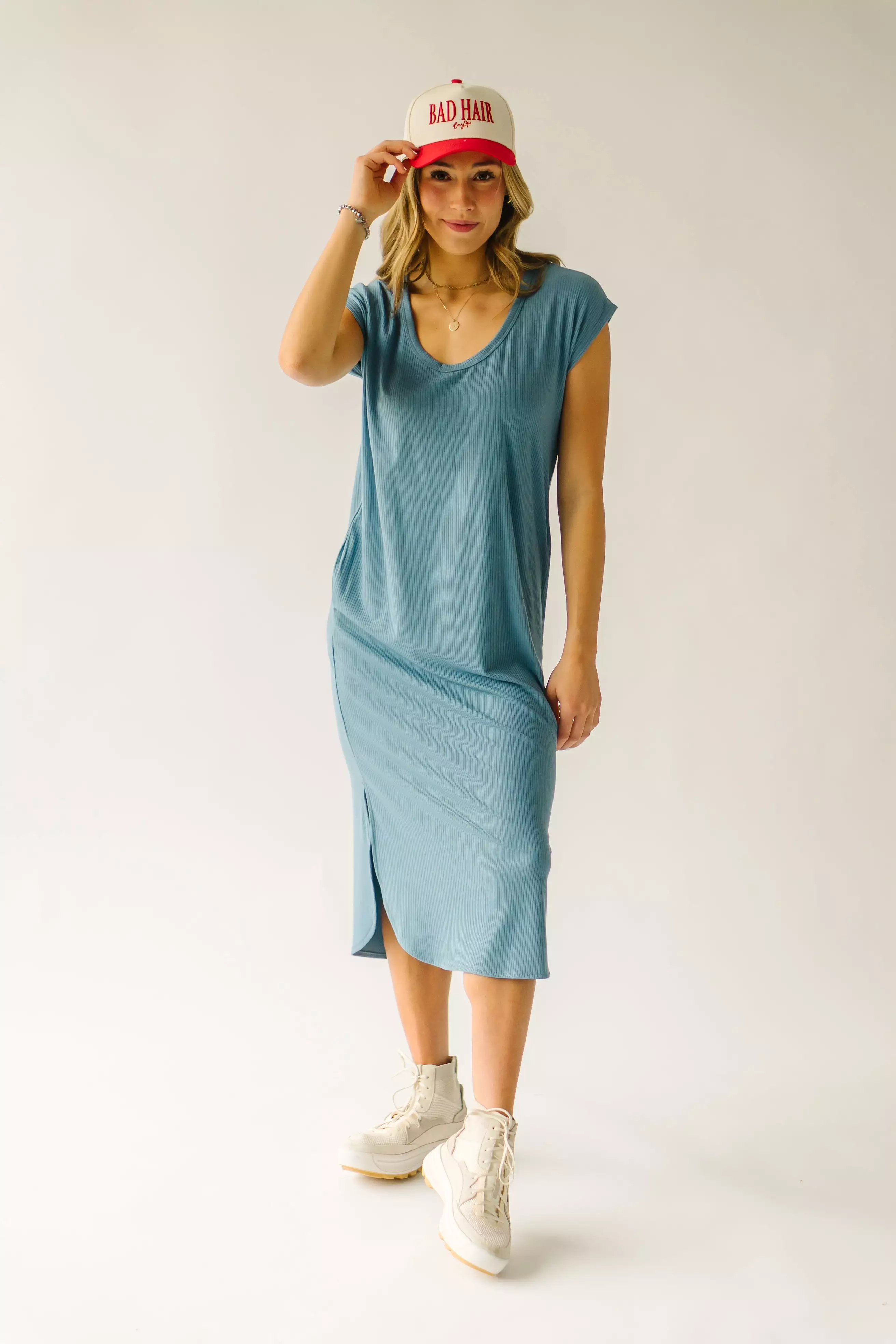 The Motler Scoop Neck Midi Dress in Denim