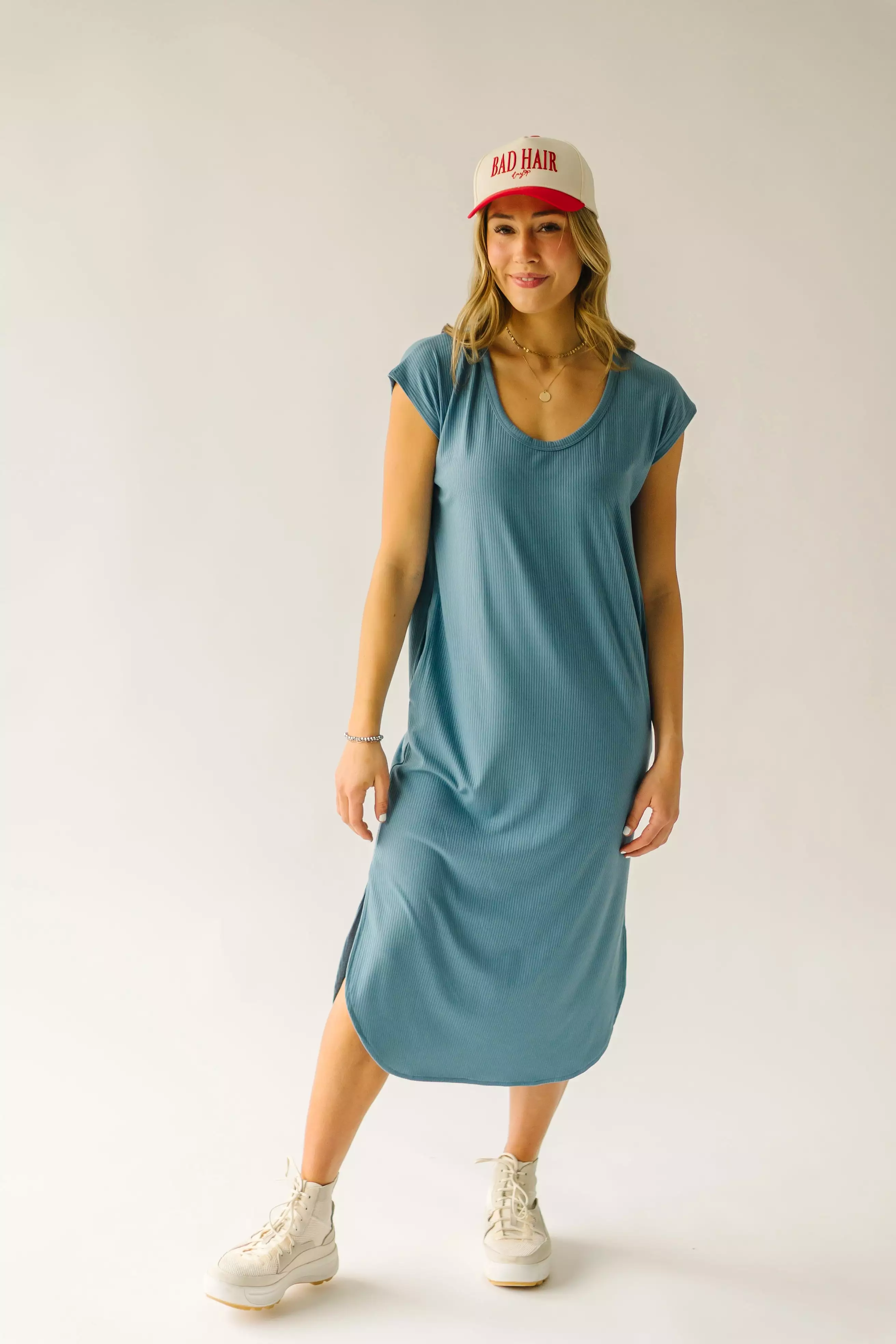 The Motler Scoop Neck Midi Dress in Denim