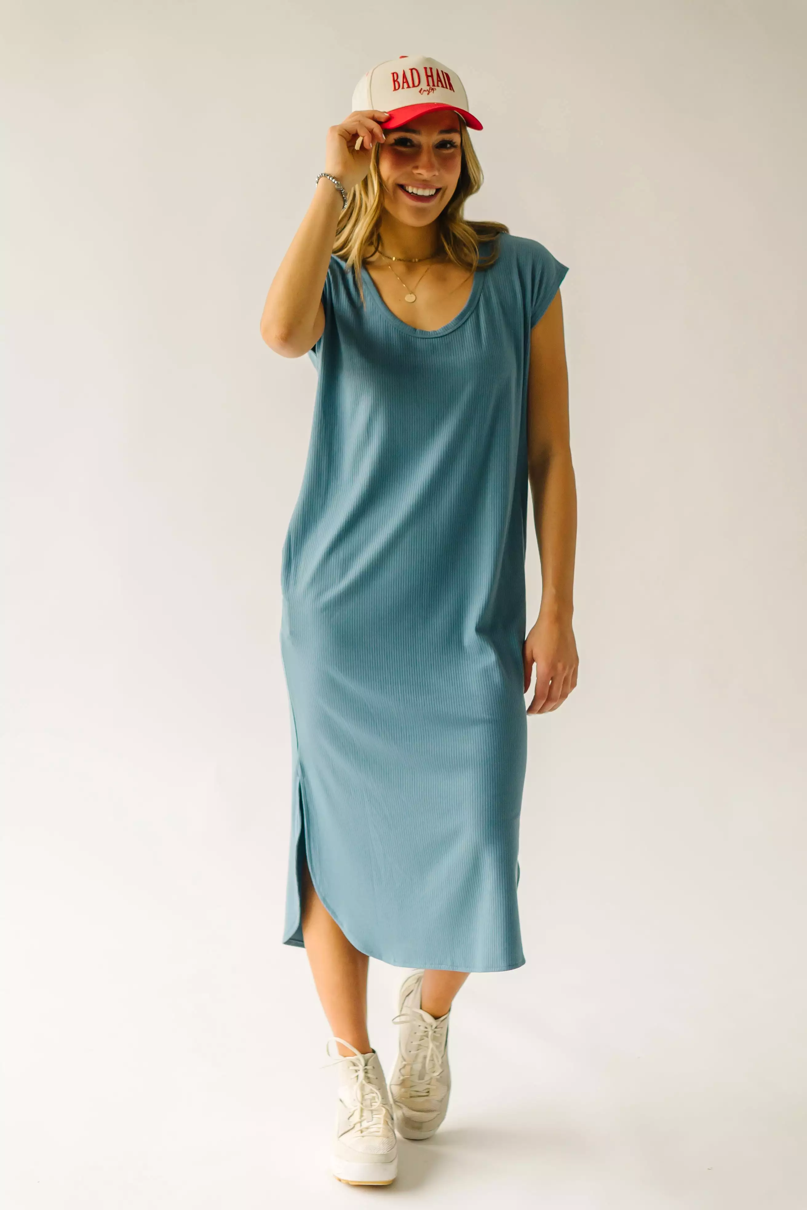 The Motler Scoop Neck Midi Dress in Denim