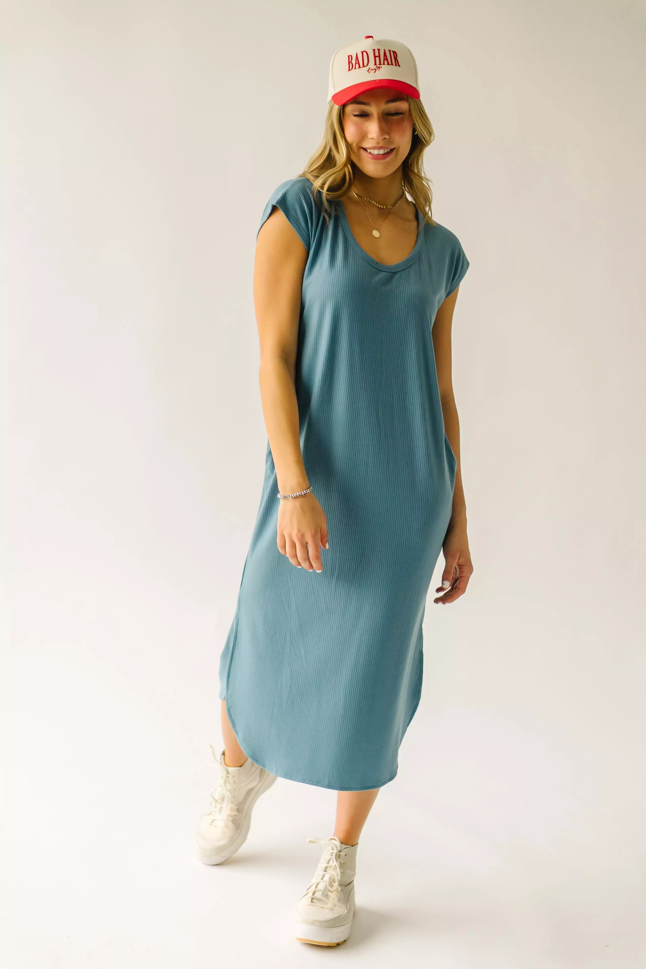 The Motler Scoop Neck Midi Dress in Denim