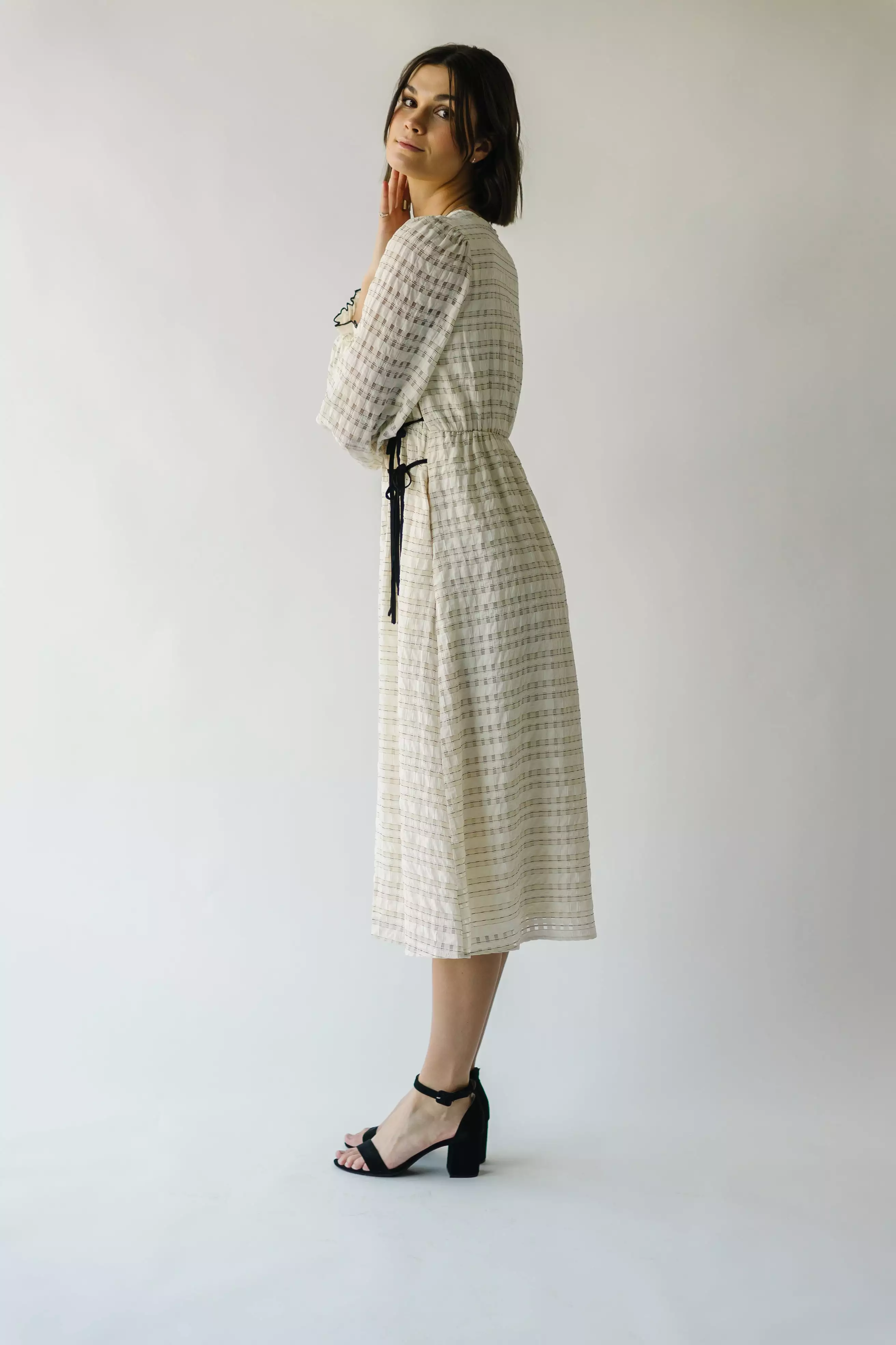 The Namari Tie Detail Midi Dress in Cream