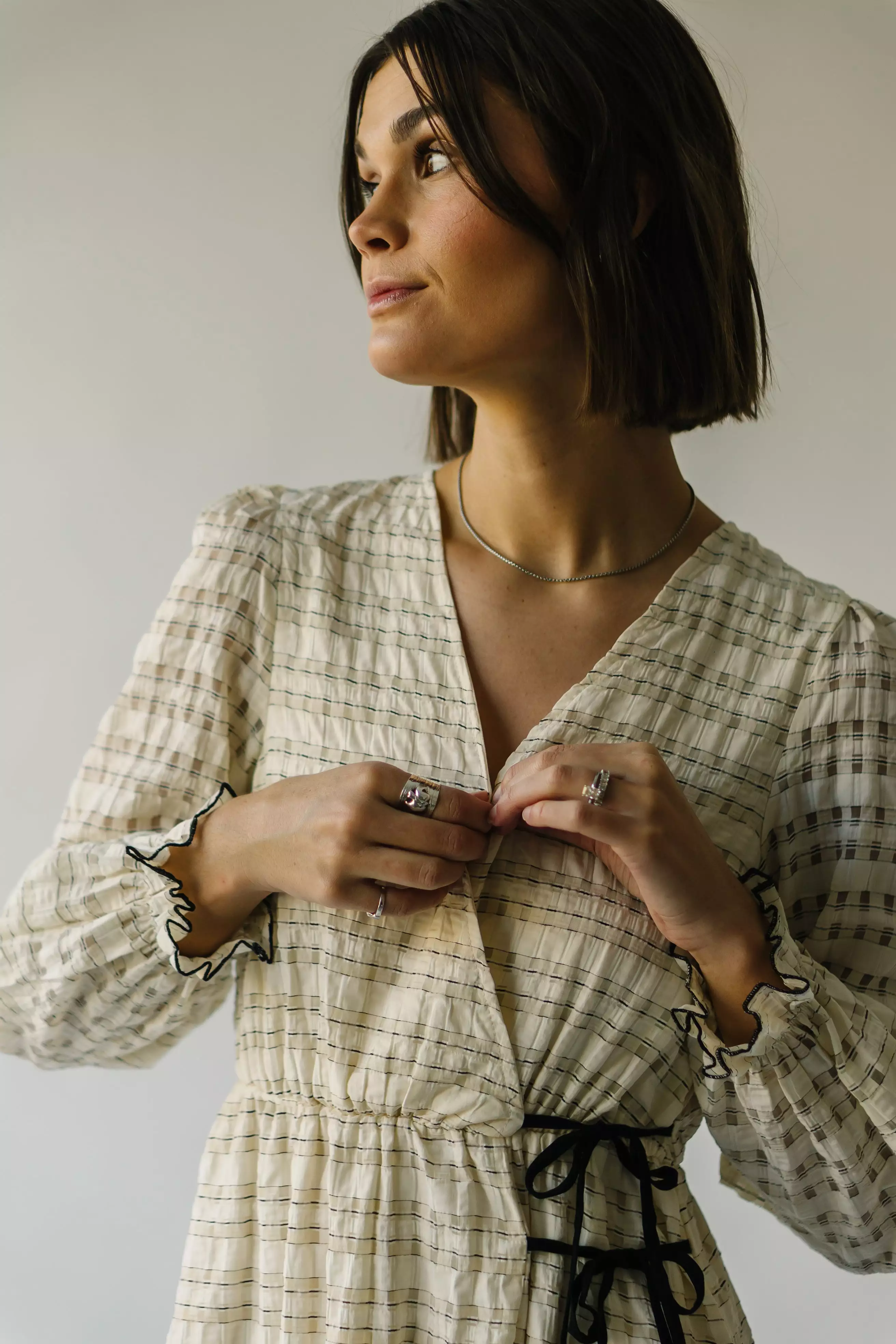 The Namari Tie Detail Midi Dress in Cream