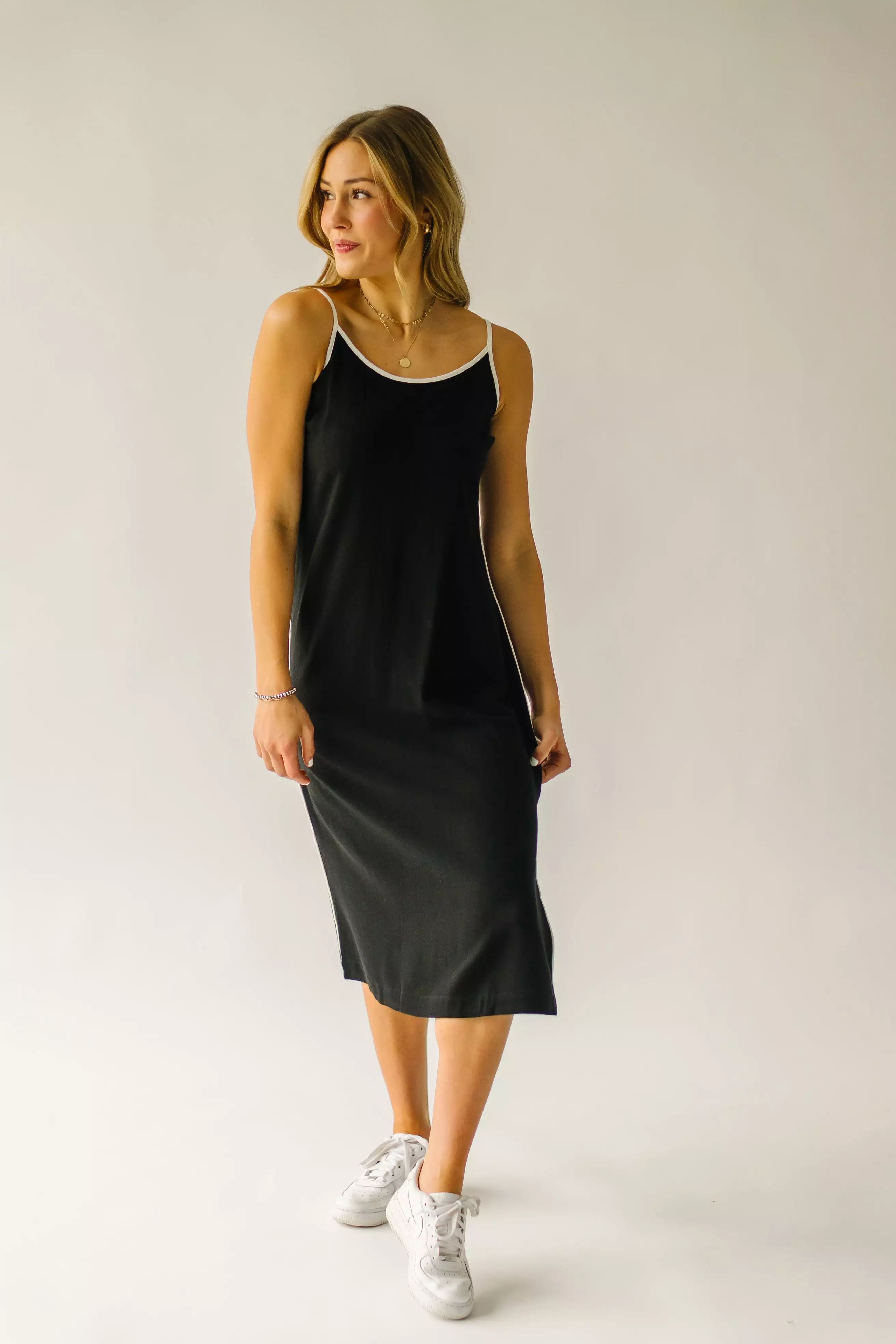 The Neslin Linen Midi Dress in Black Combo