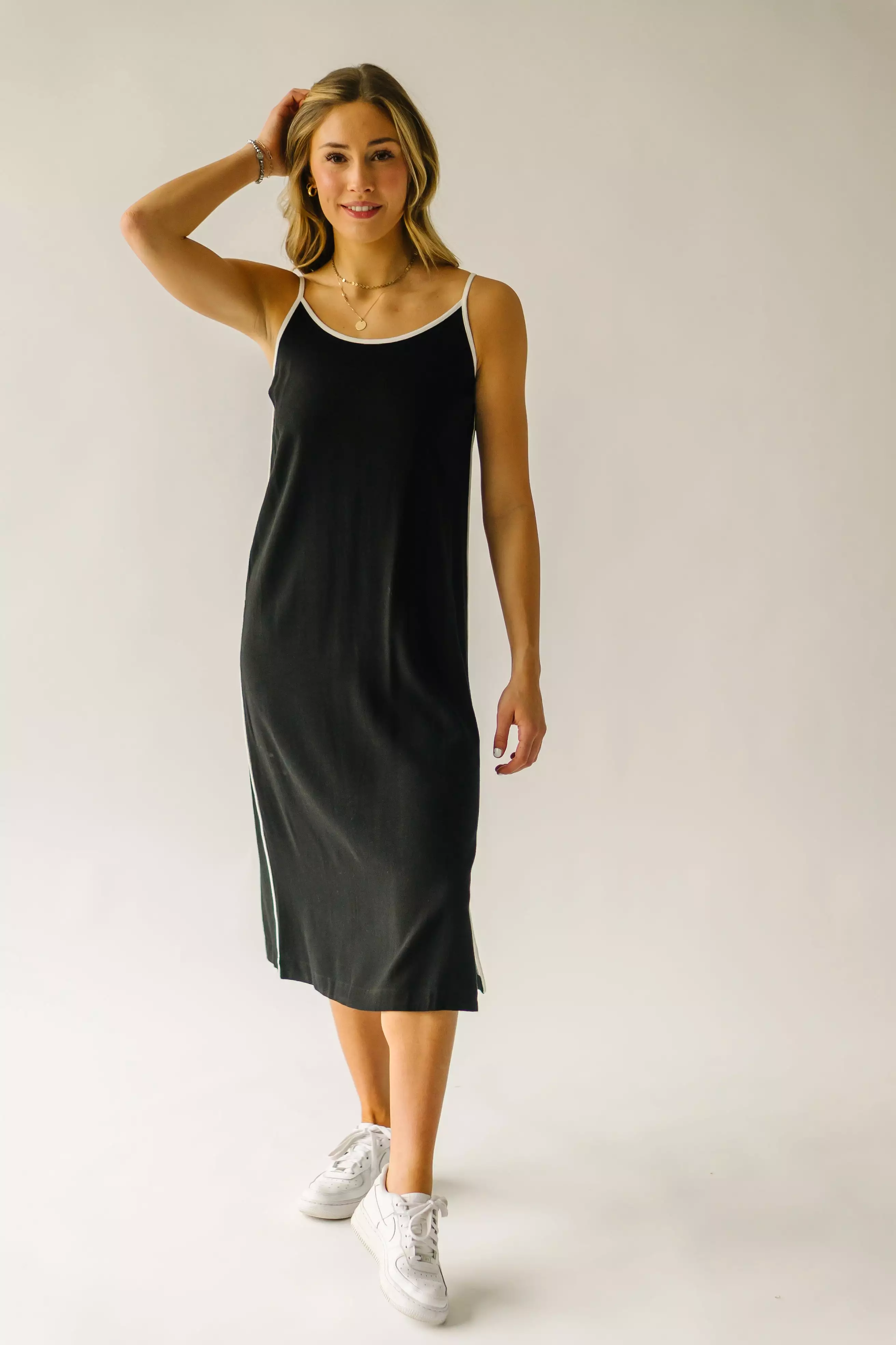 The Neslin Linen Midi Dress in Black Combo