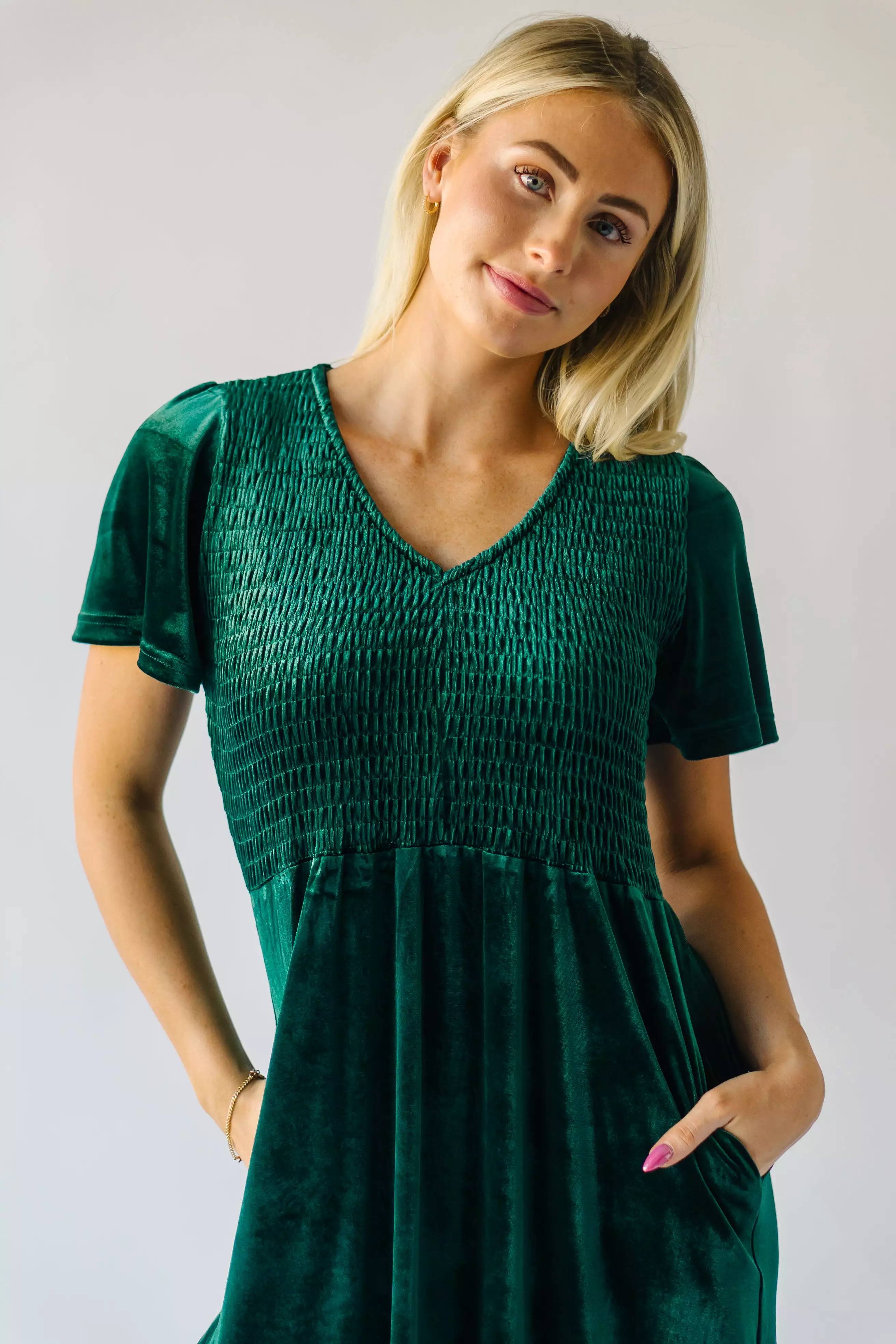 The Noonan Velvet Midi Dress in Hunter Green