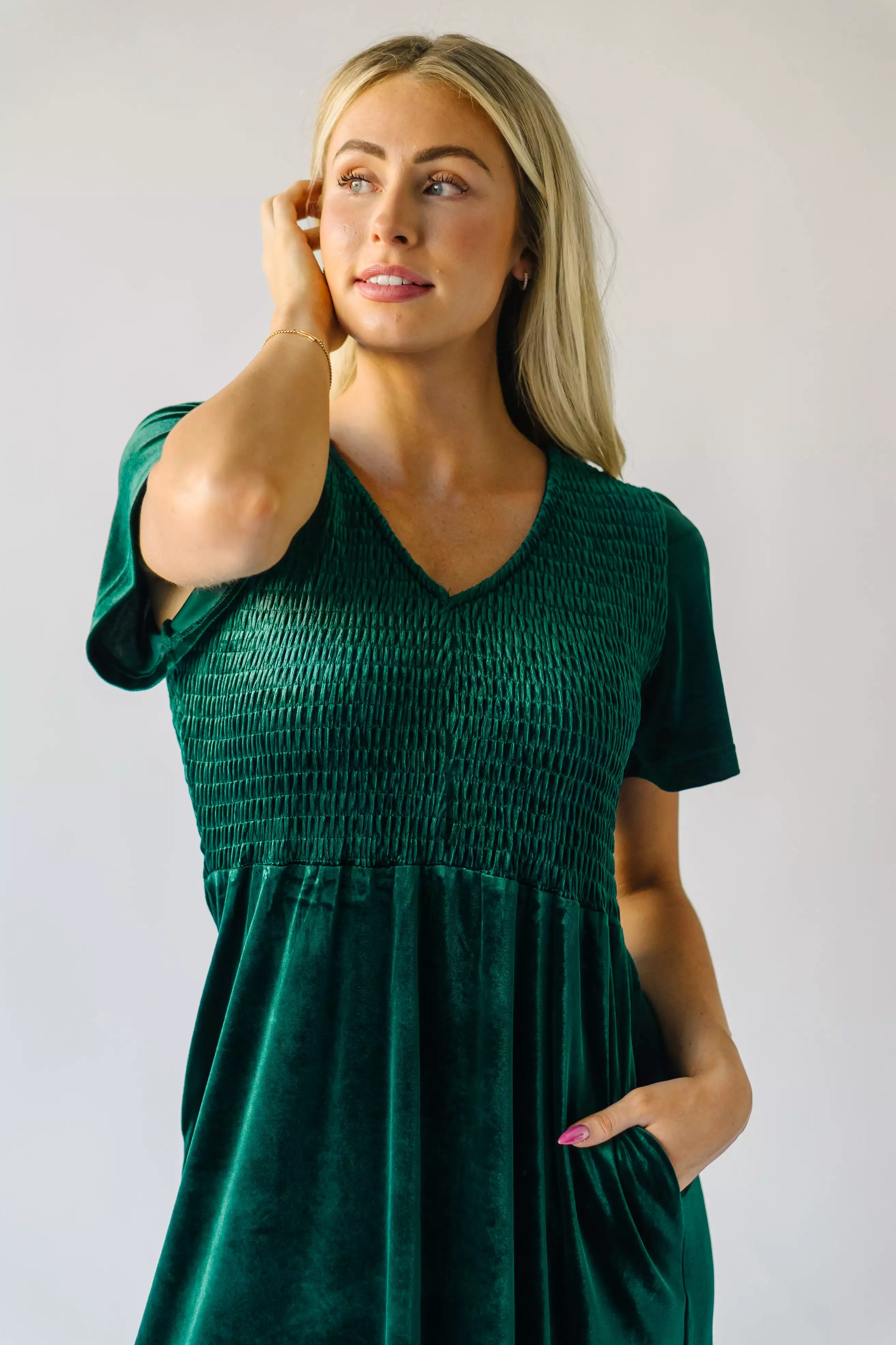 The Noonan Velvet Midi Dress in Hunter Green