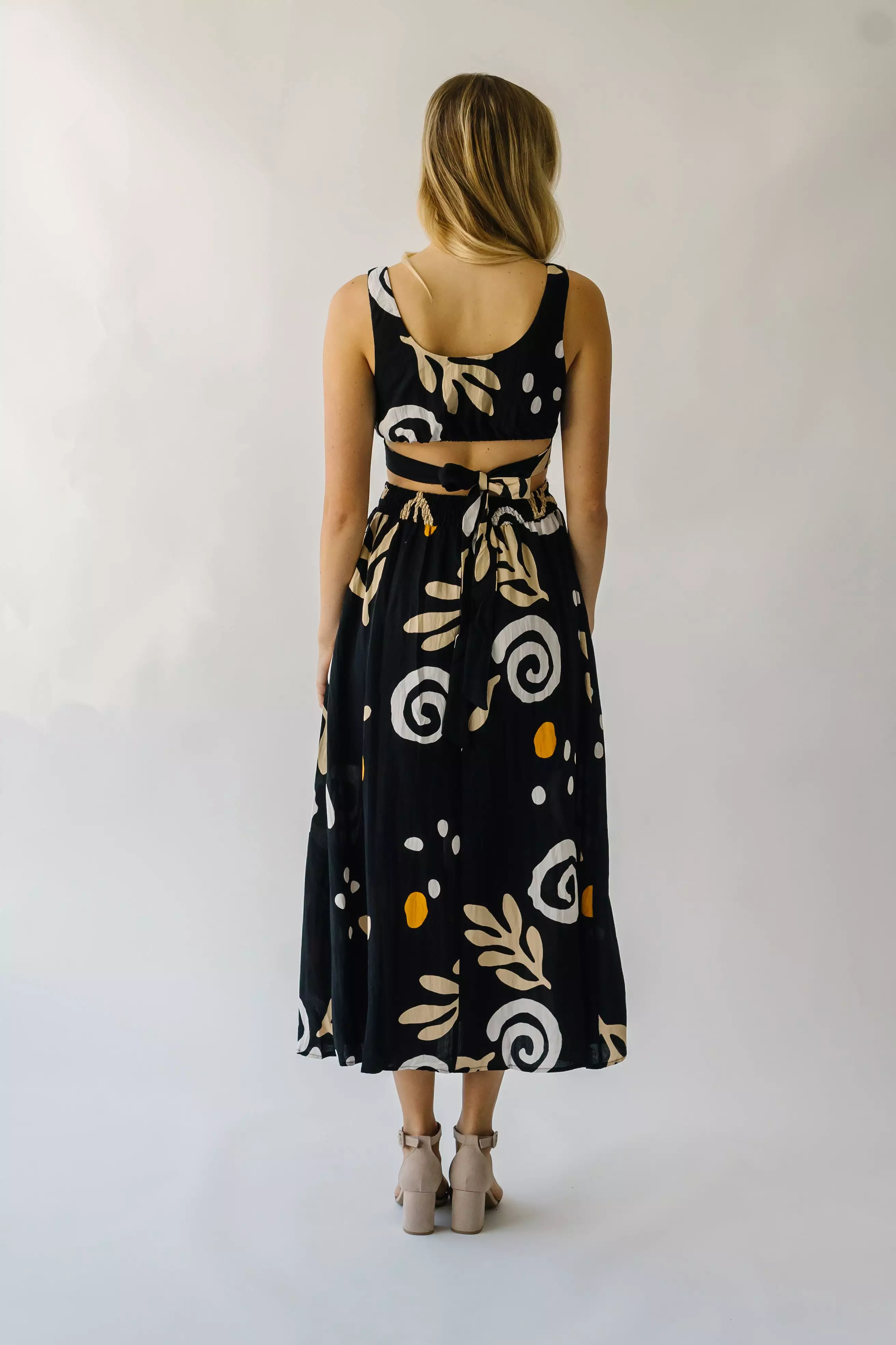 The Nunez Patterned Cutout Midi Dress in Black