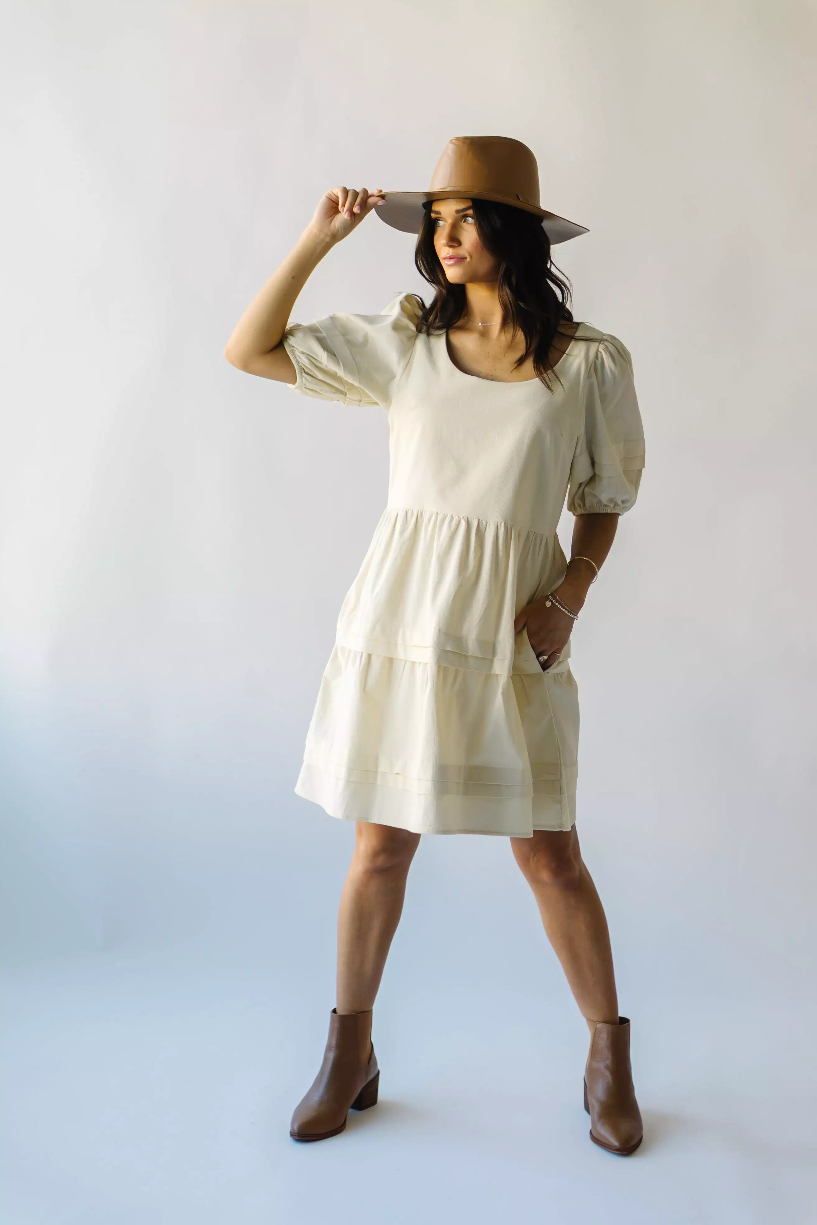 The Owensville Corduroy Midi Dress in Cream