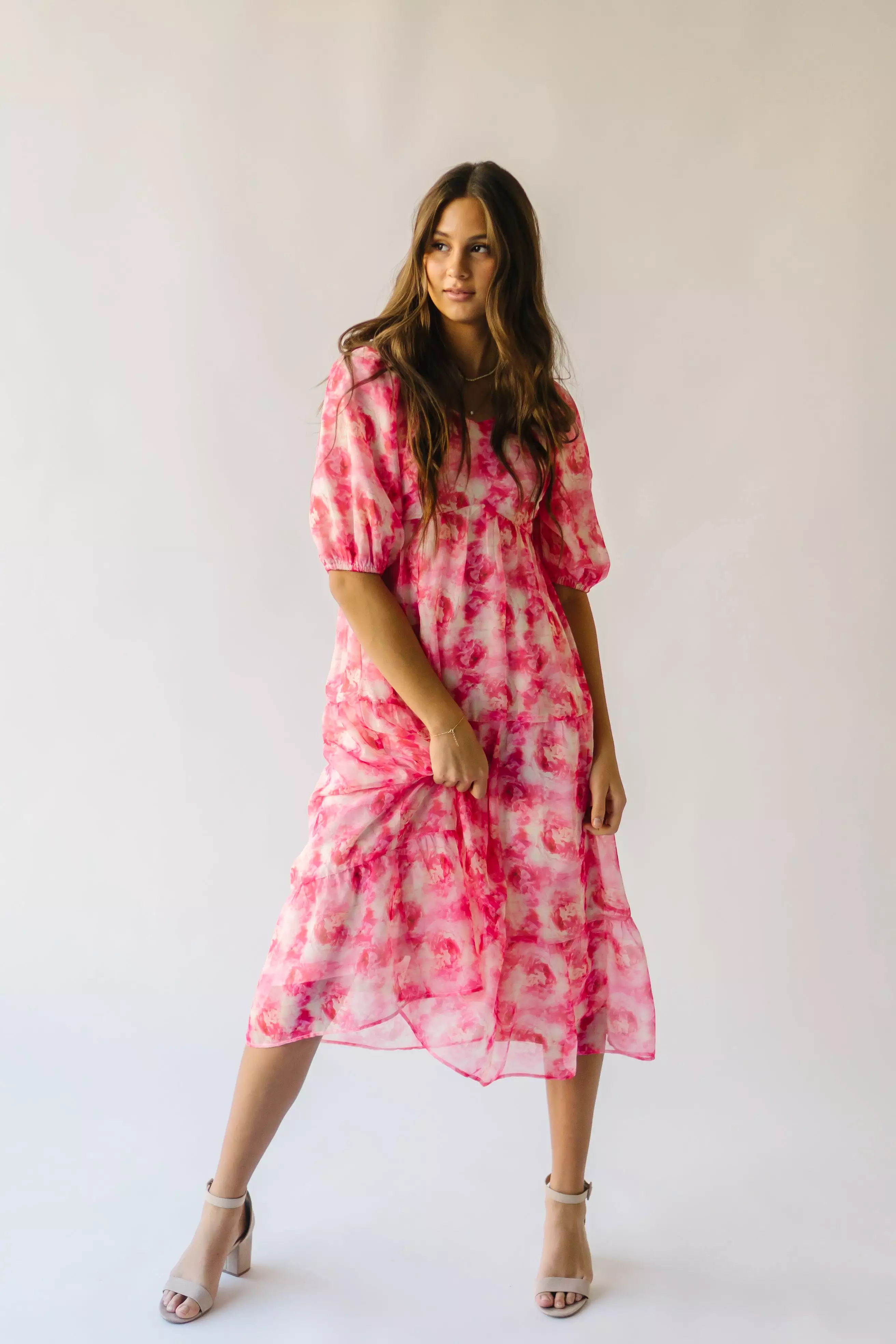 The Sardoni Patterned Midi Dress in Pink Floral