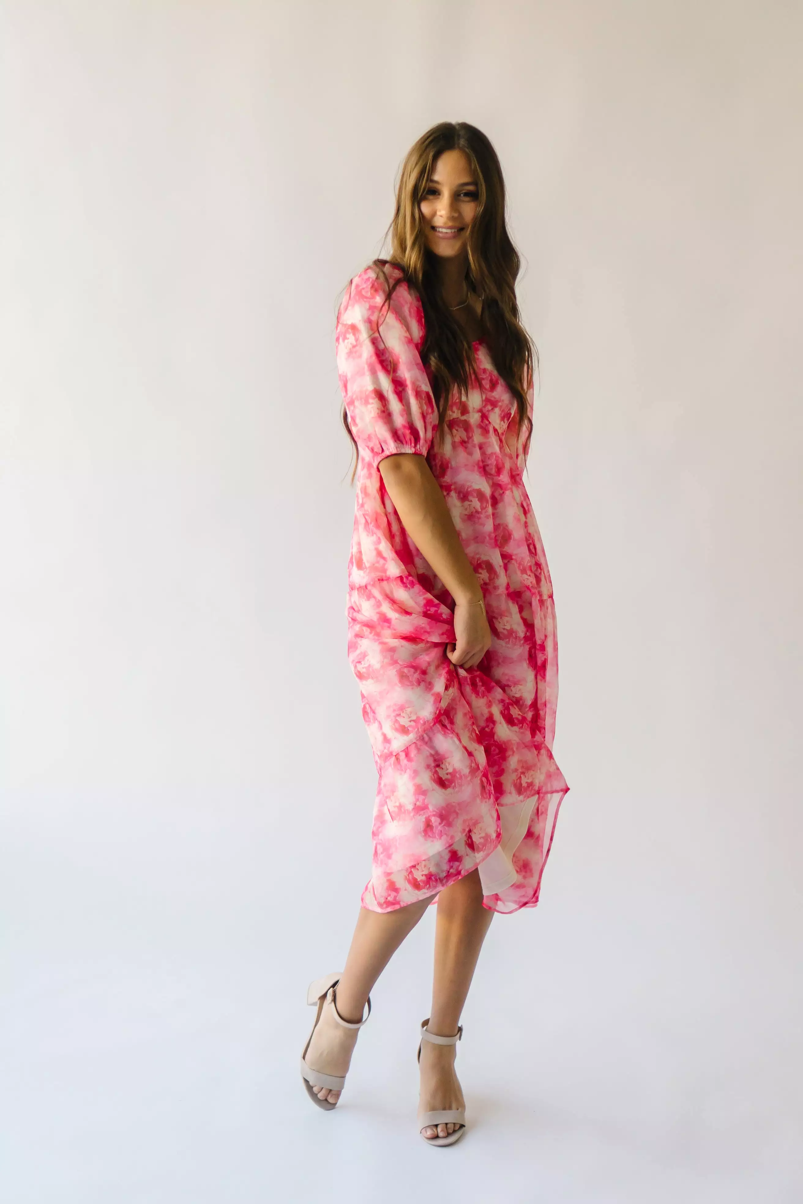 The Sardoni Patterned Midi Dress in Pink Floral