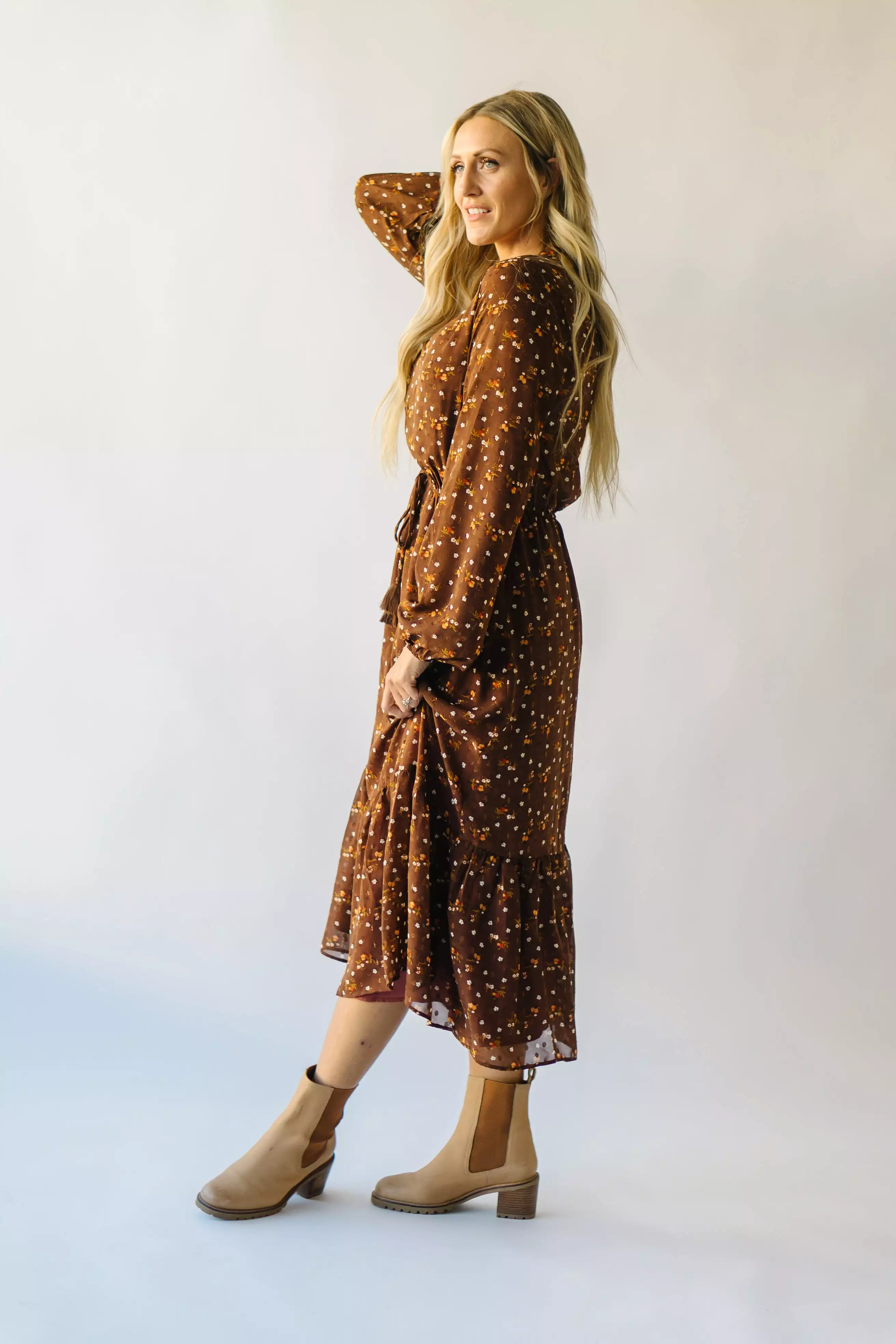 The Selman Floral Midi Dress in Brown