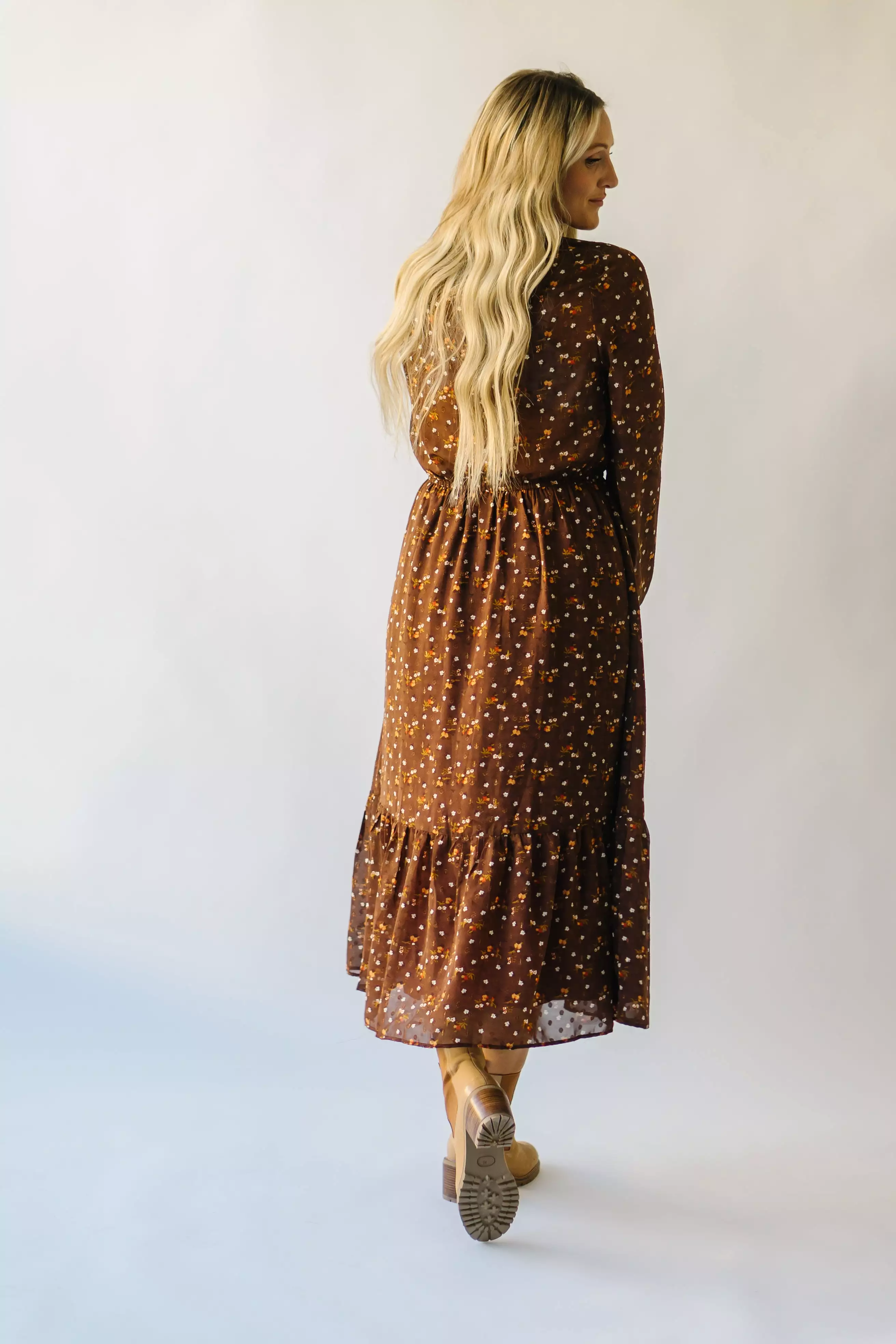 The Selman Floral Midi Dress in Brown