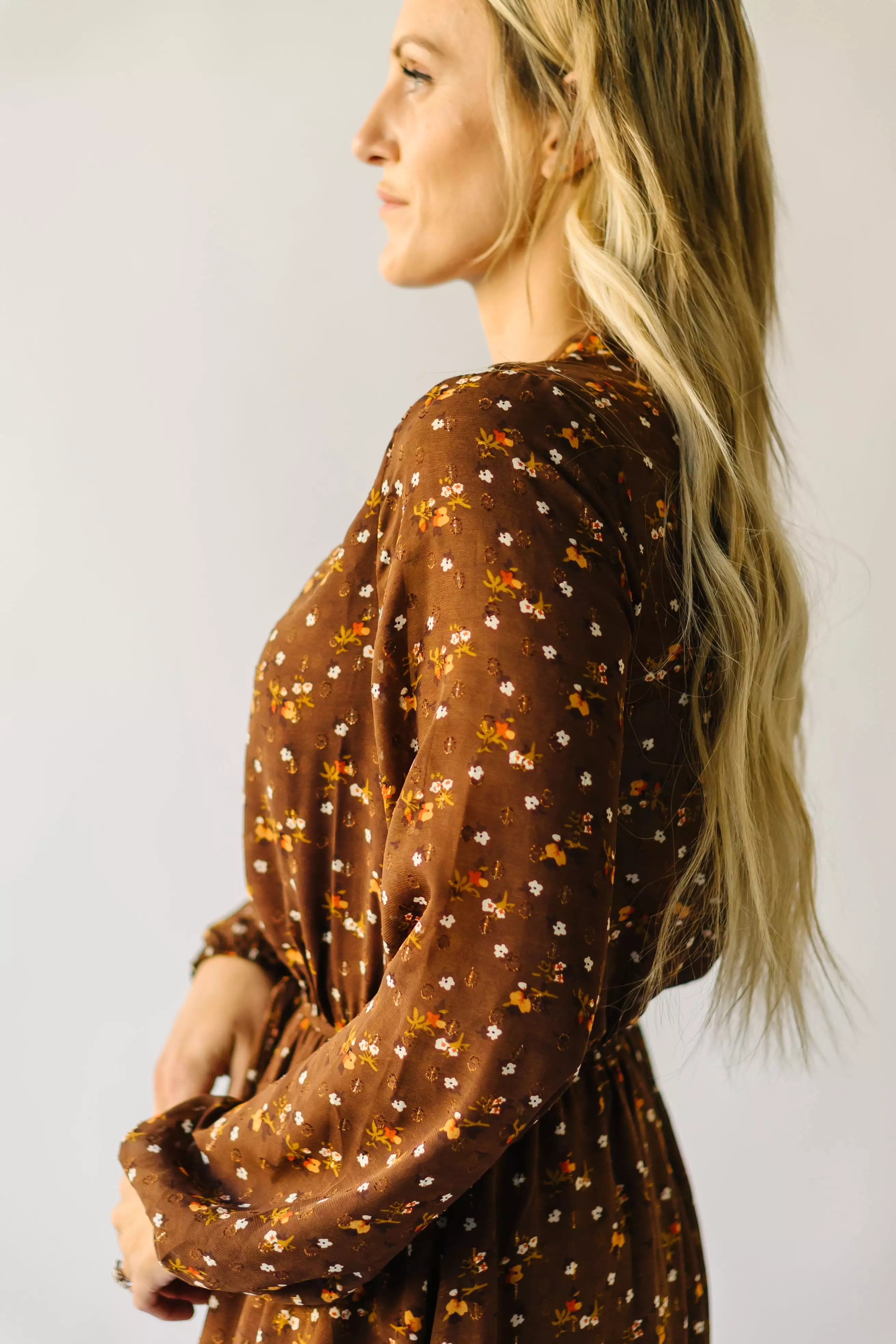 The Selman Floral Midi Dress in Brown