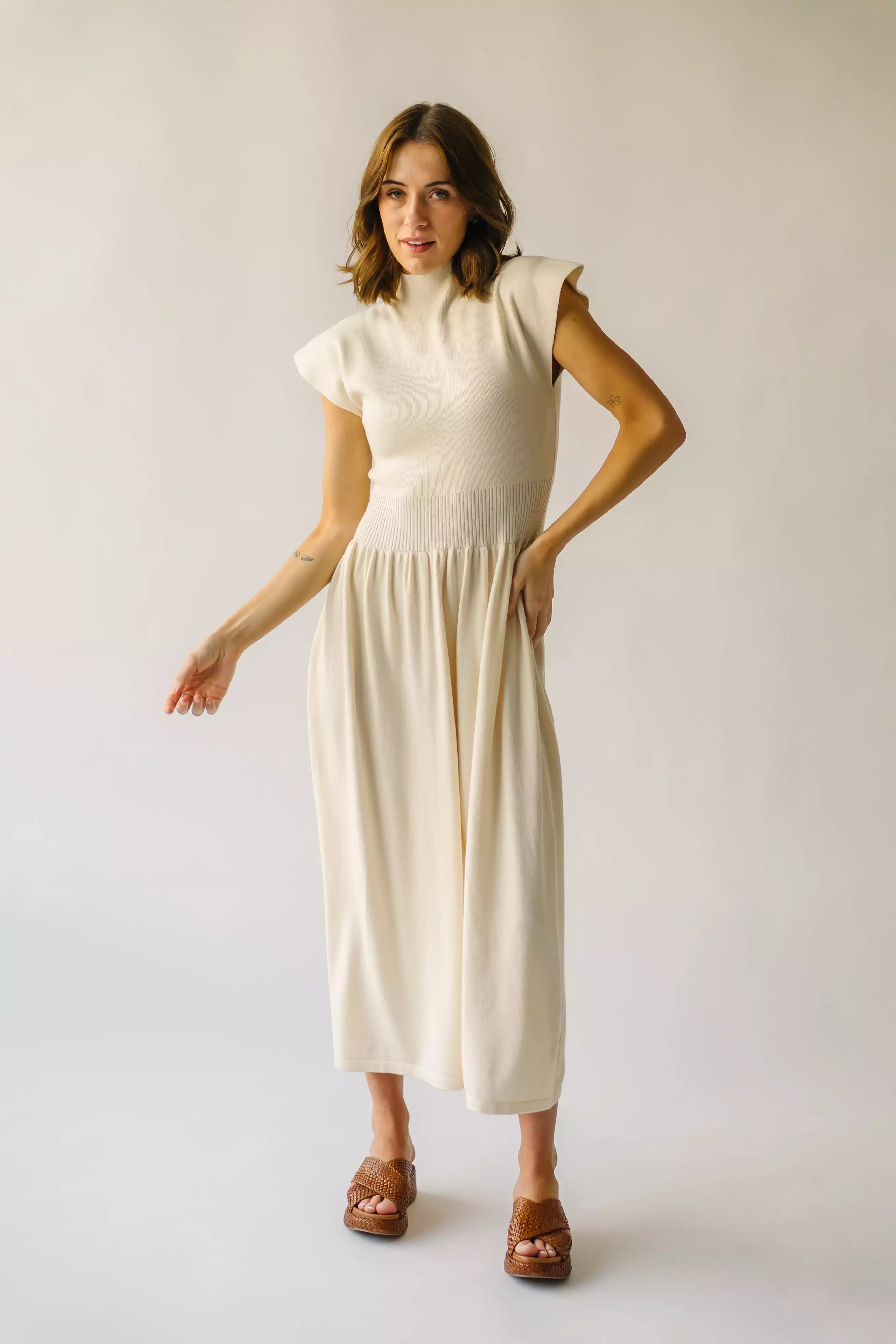 The Stansberry Mock Neck Midi Dress in Cream