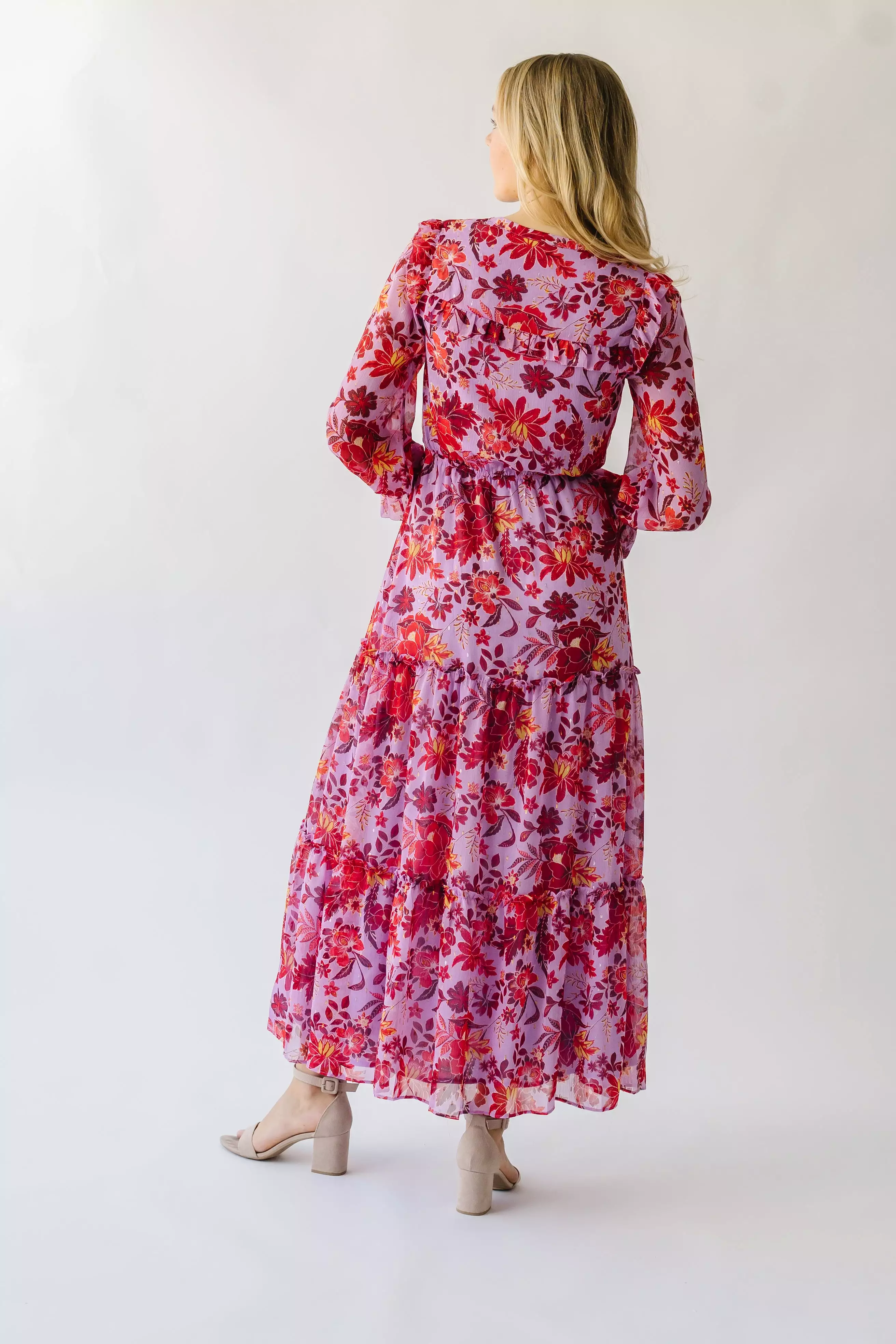 The Sunfield Floral Maxi Dress in Lavender + Plum