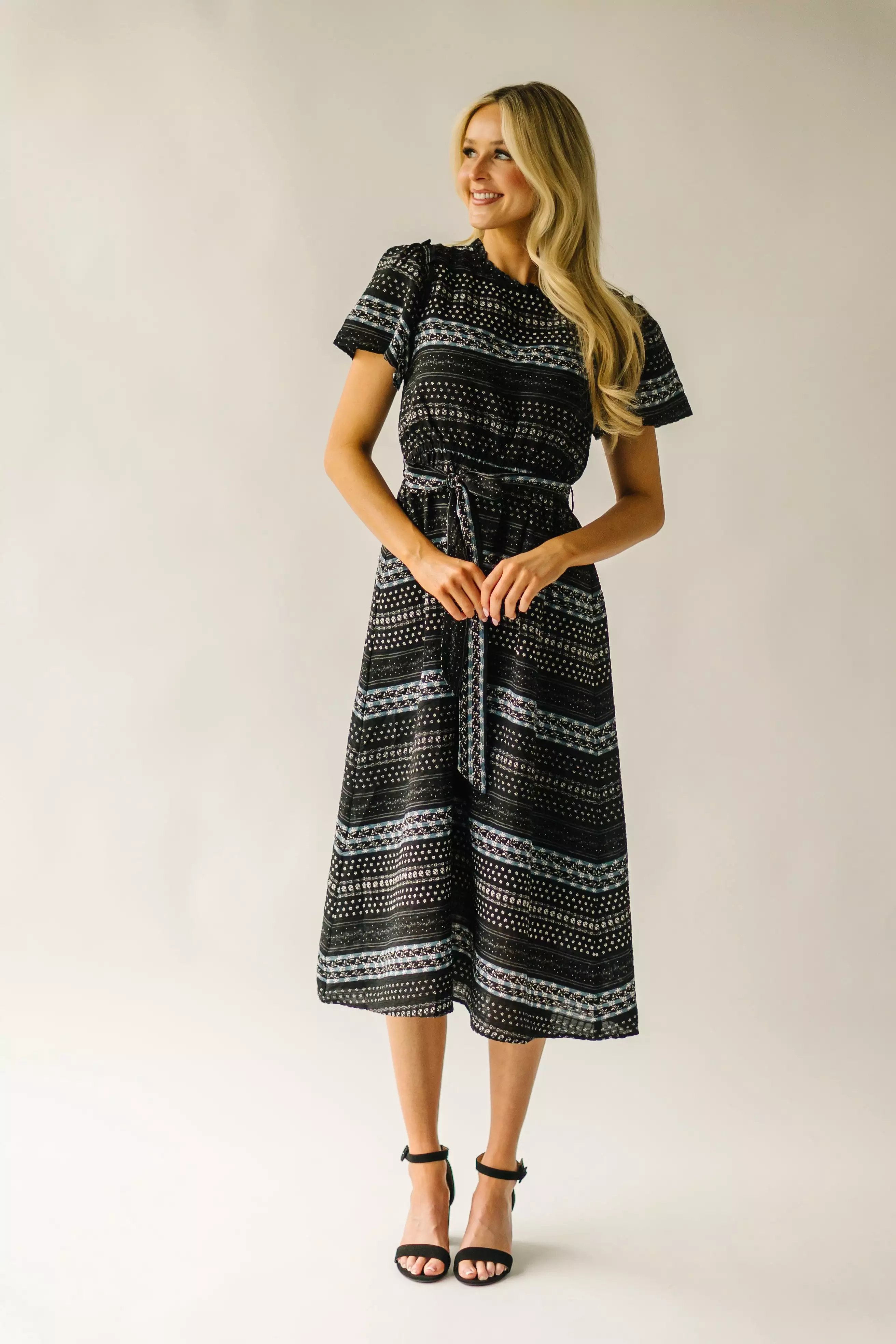 The Tollman Patterned Midi Dress in Black