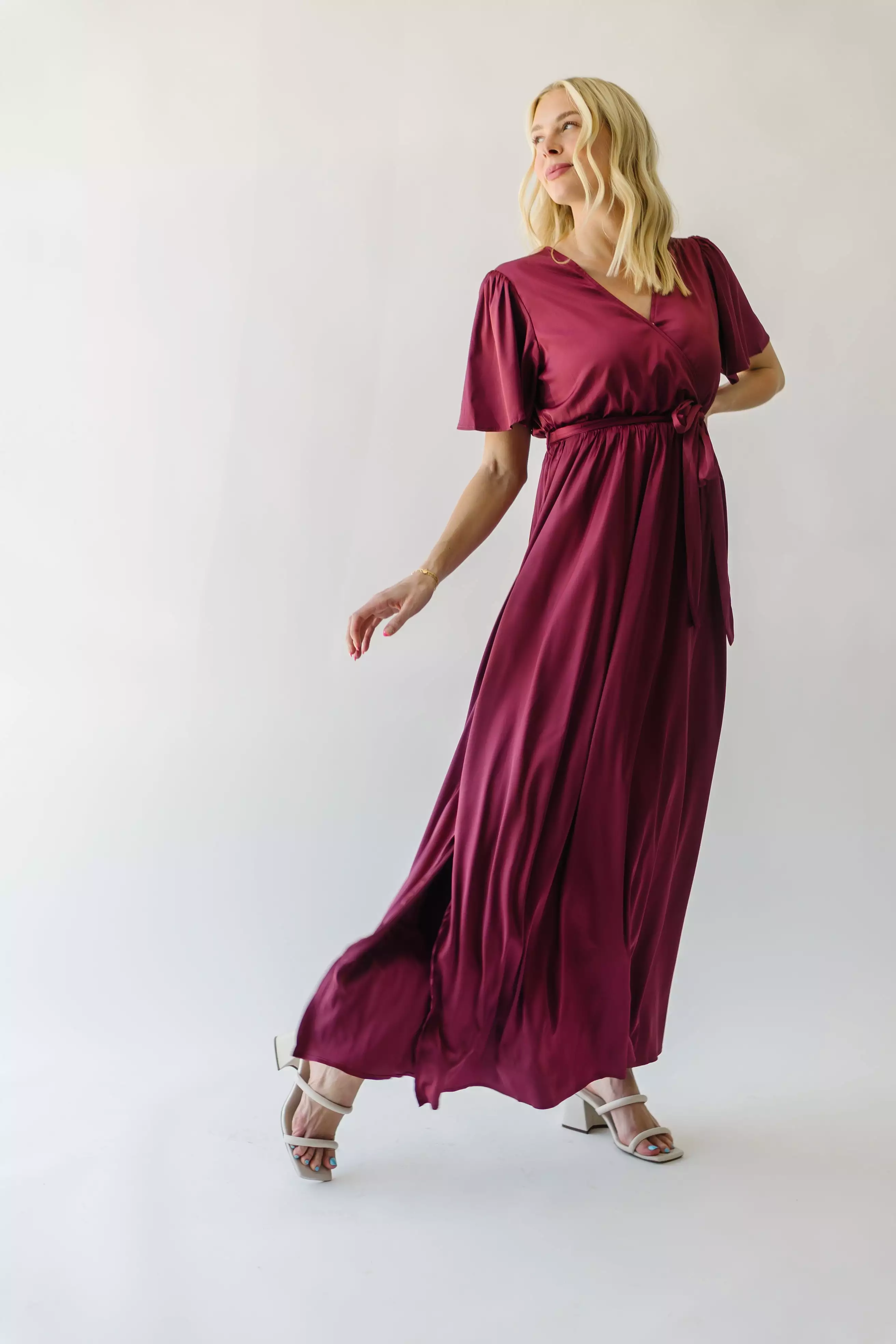 The Tucson Satin Maxi Dress in Berry