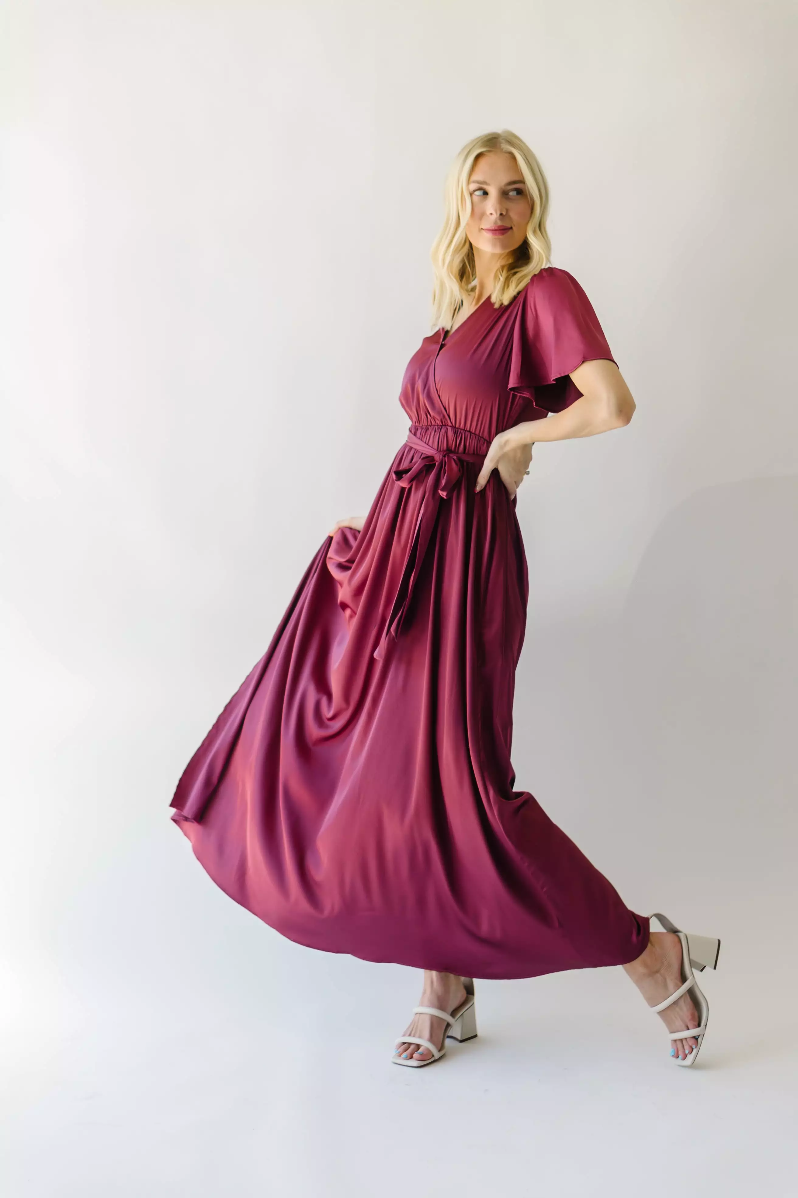 The Tucson Satin Maxi Dress in Berry