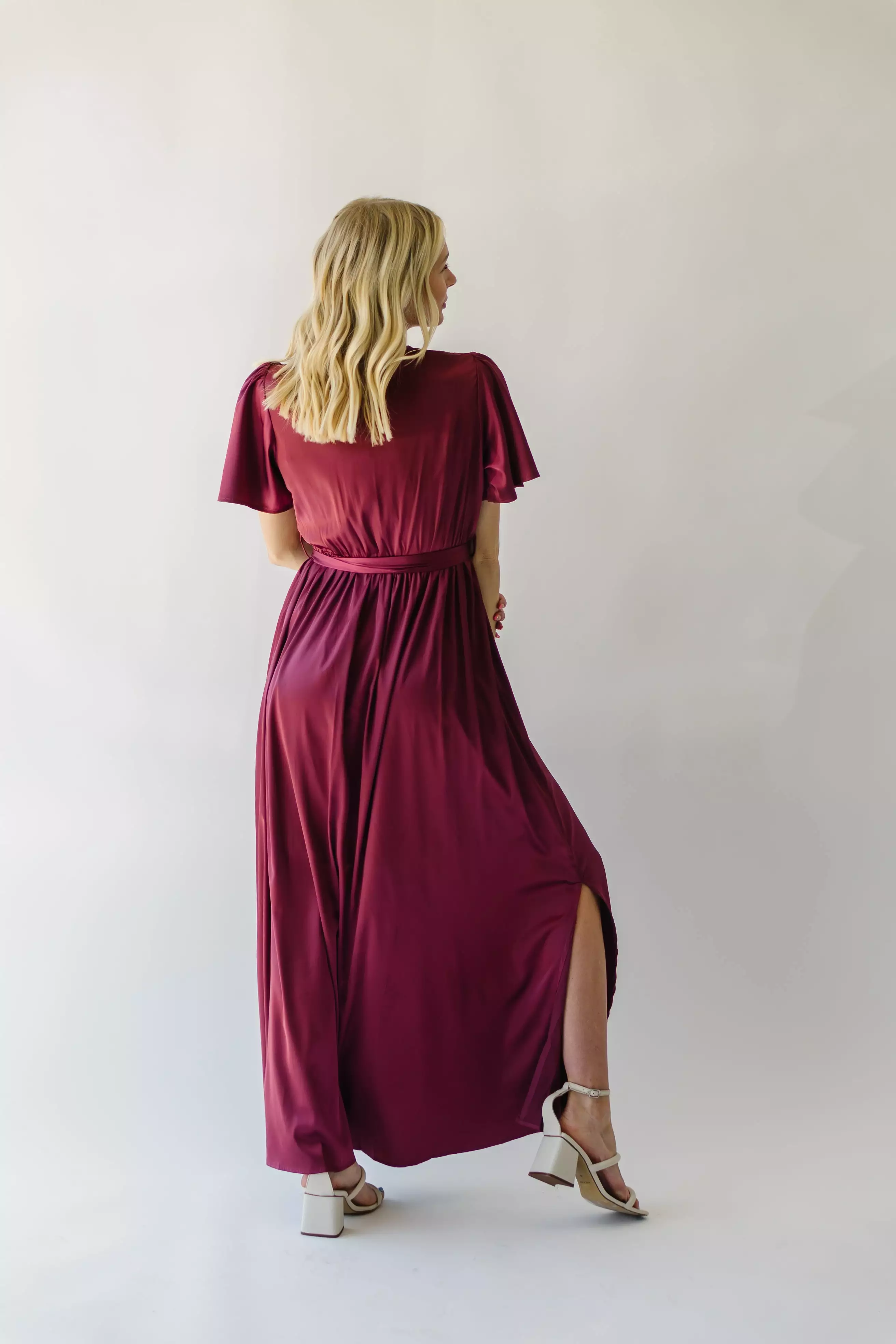 The Tucson Satin Maxi Dress in Berry